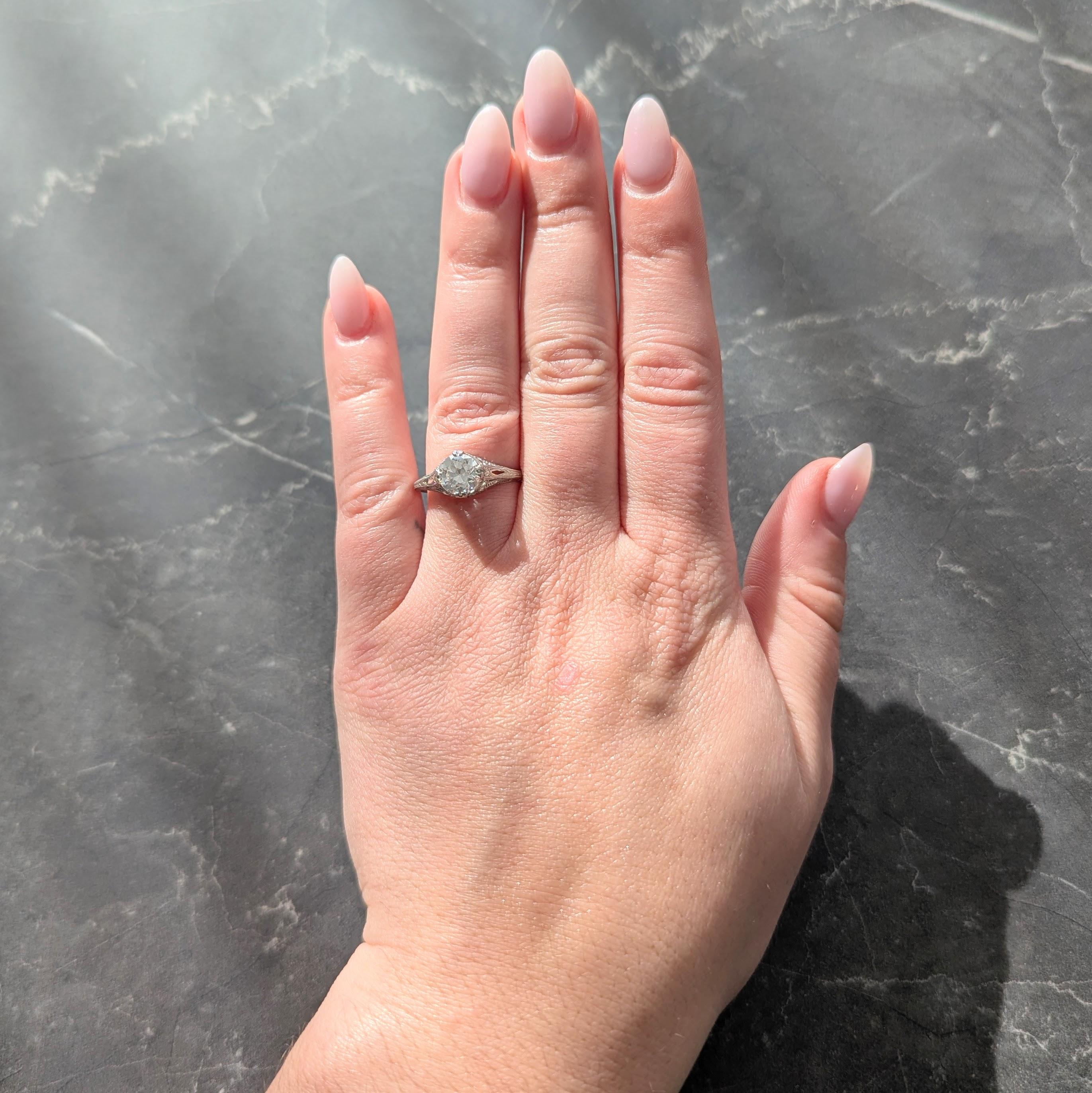 Art Deco 1.26 CTW Old European Cut Diamond Platinum Vintage Engagement Ring