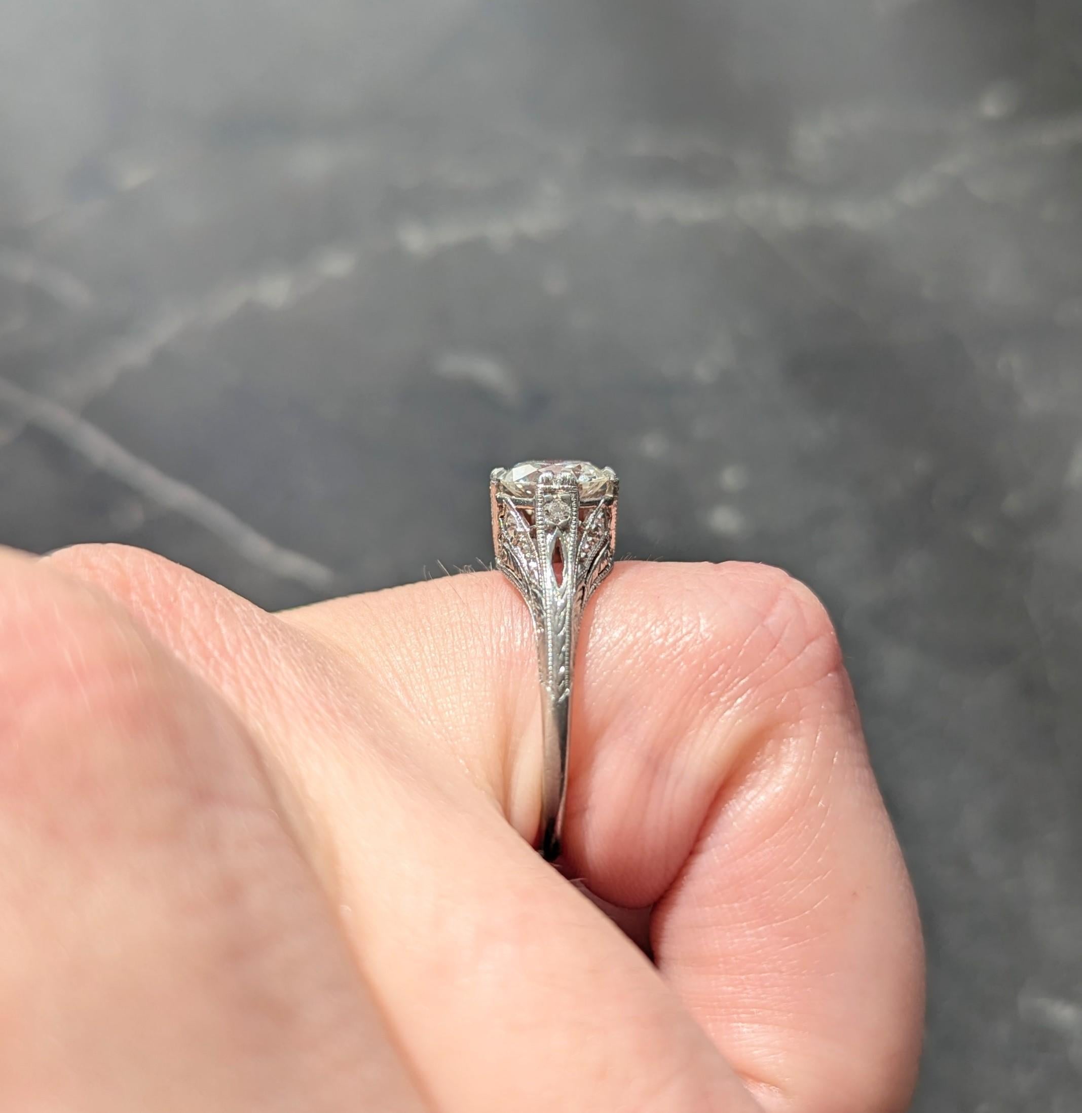Art Deco 1.26 CTW Old European Cut Diamond Platinum Vintage Engagement Ring