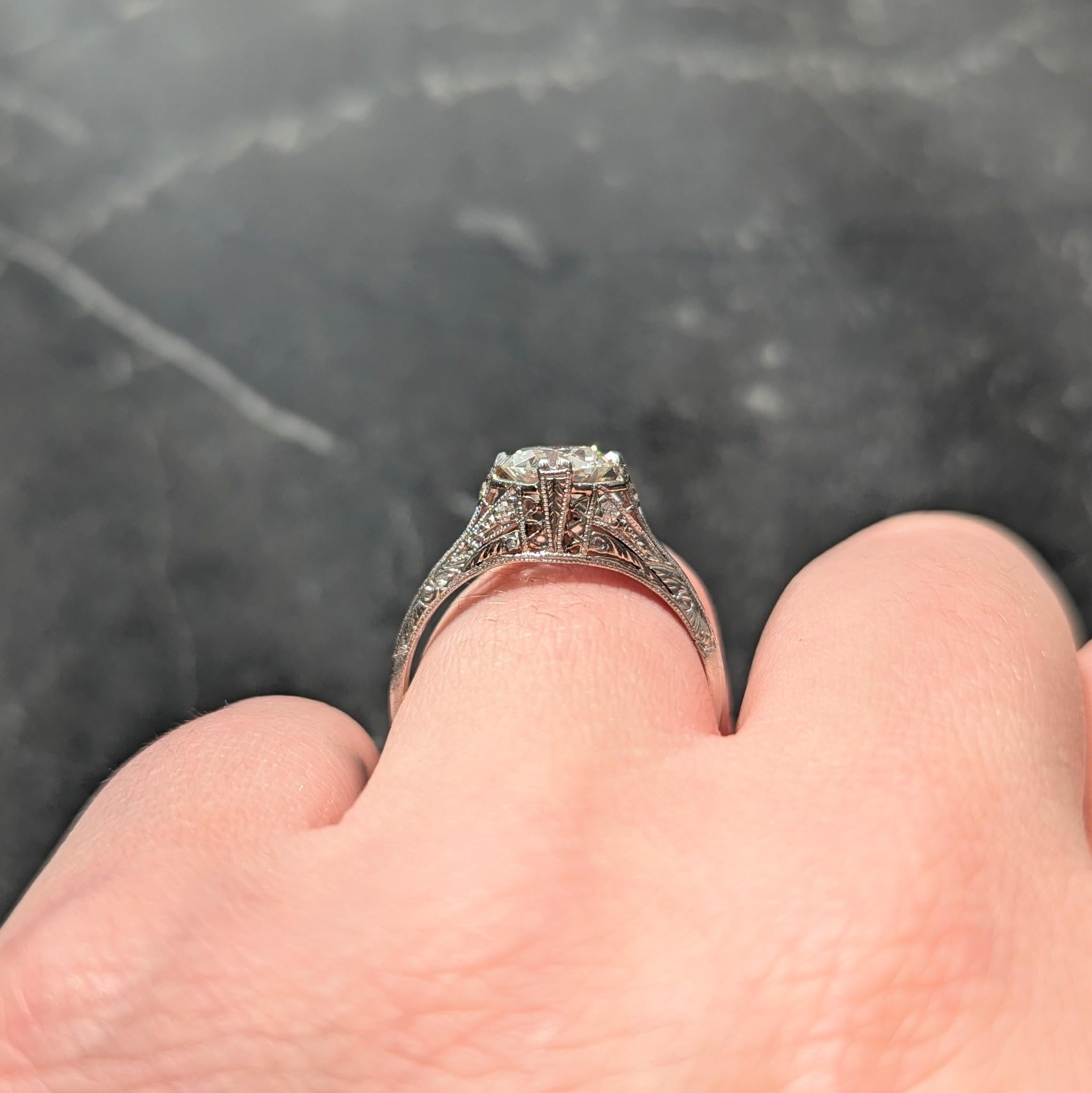 Art Deco 1.26 CTW Old European Cut Diamond Platinum Vintage Engagement Ring