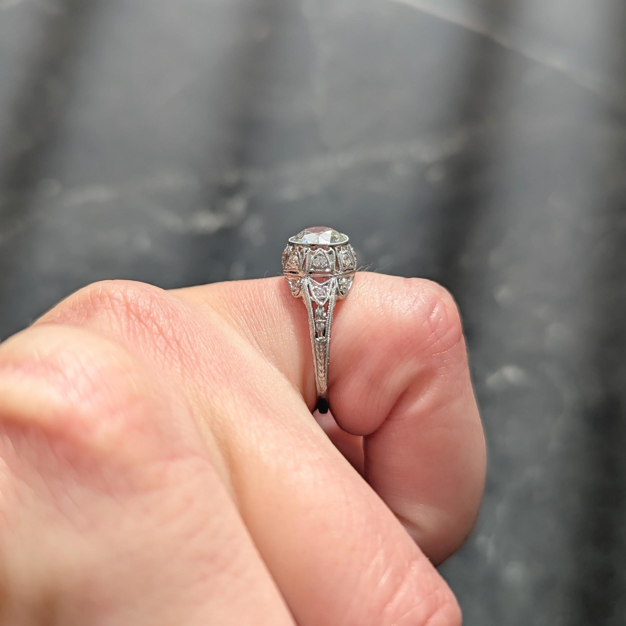 Art Deco Old European Cut Diamond Platinum Tulip Vintage Engagement Ring