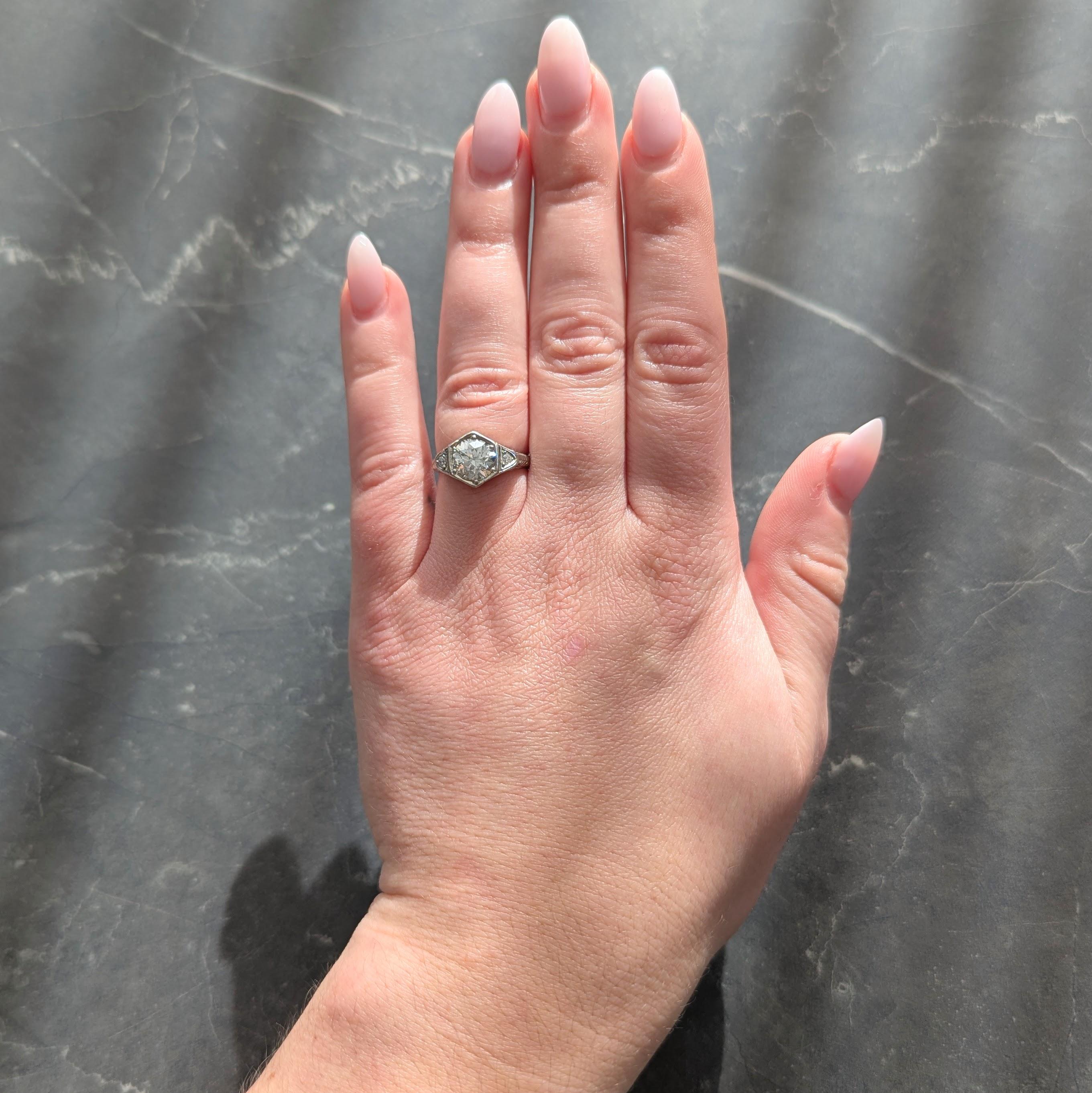 Art Deco Old European Cut Diamond 14K Gold Wheat Vintage Engagement Ring