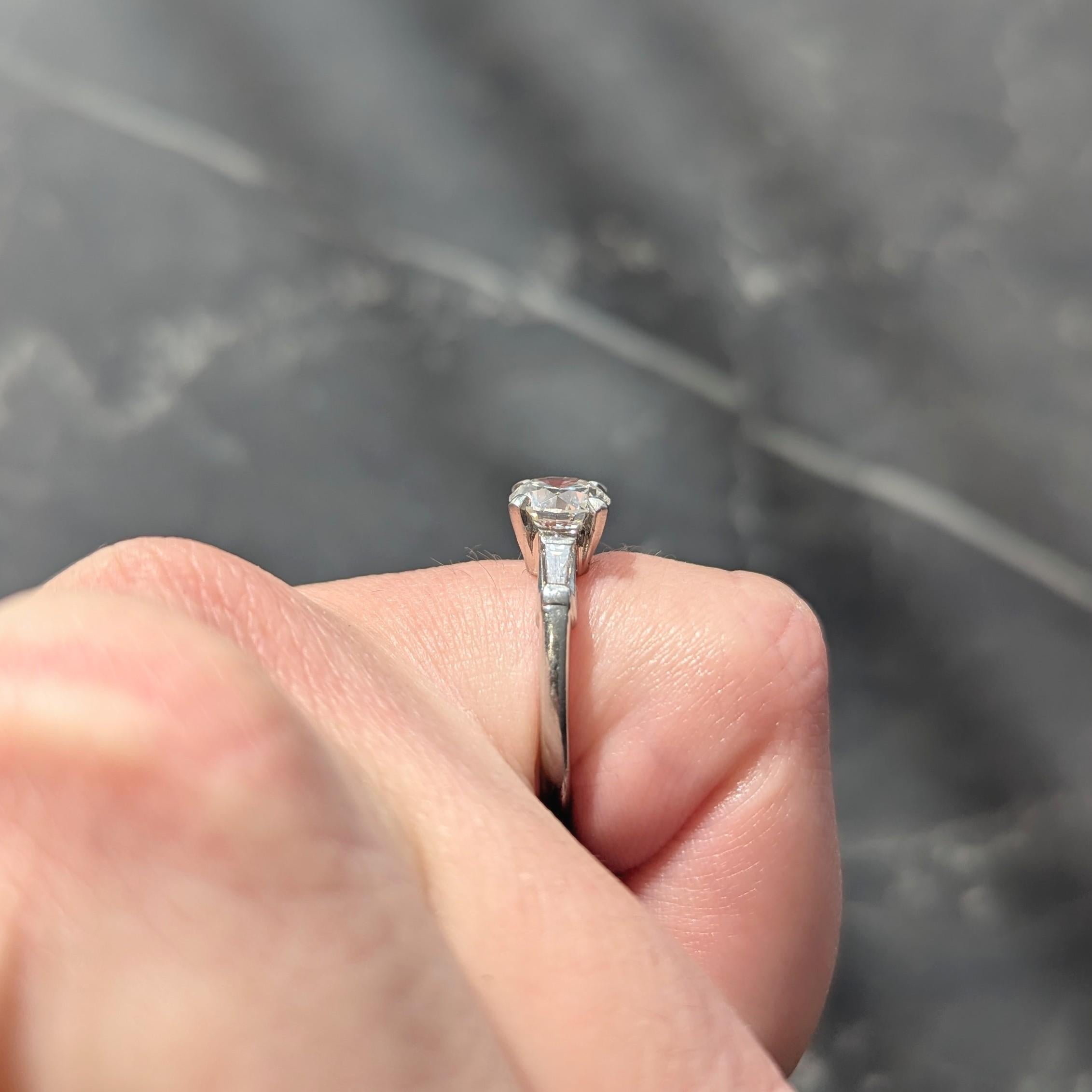 1950's 1.50 CTW Transitional Cut Diamond Platinum Vintage Engagement Ring GIA