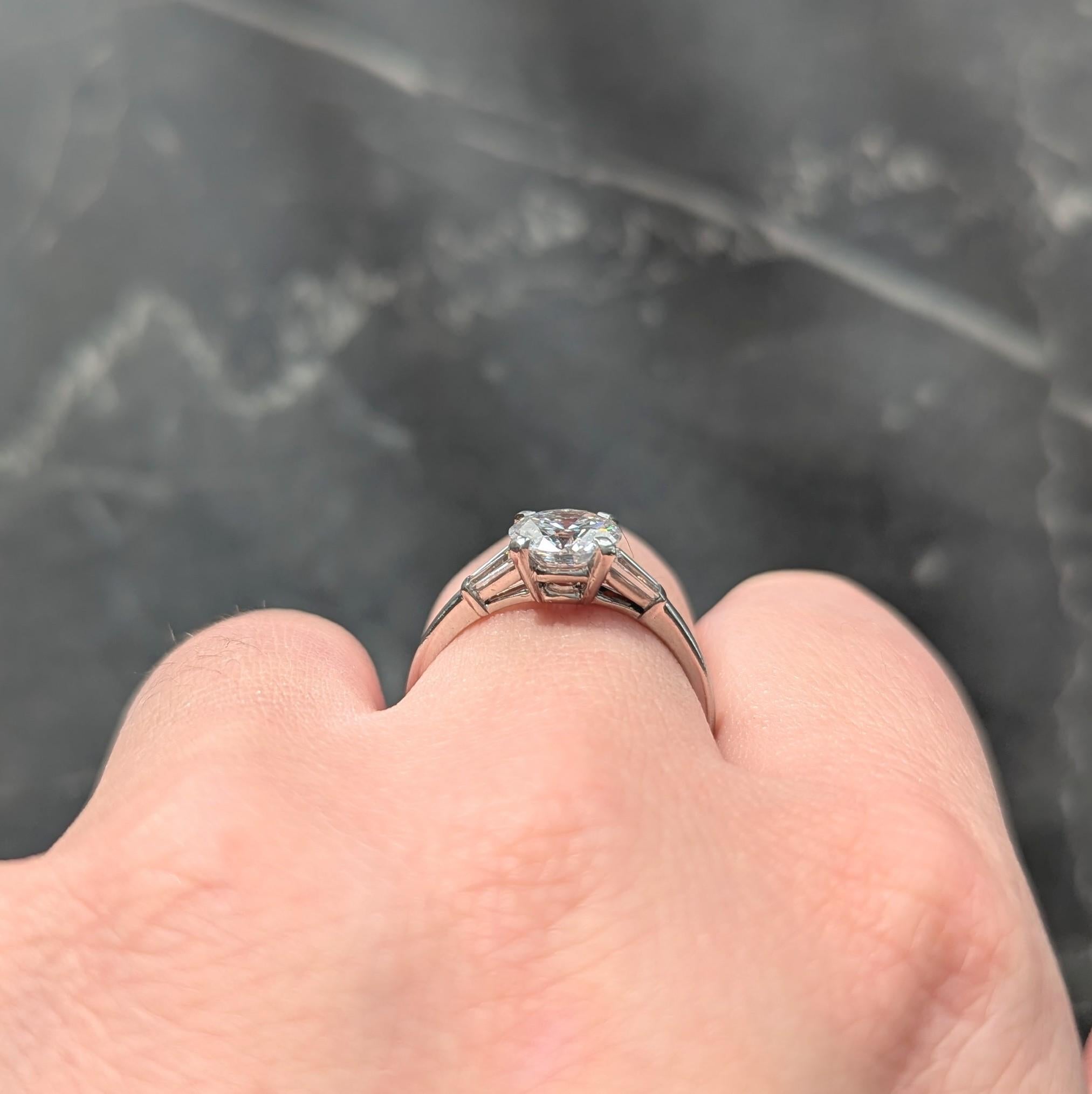 Mid-Century 1.57 CTW Diamond Platinum Vintage Engagement Ring GIA