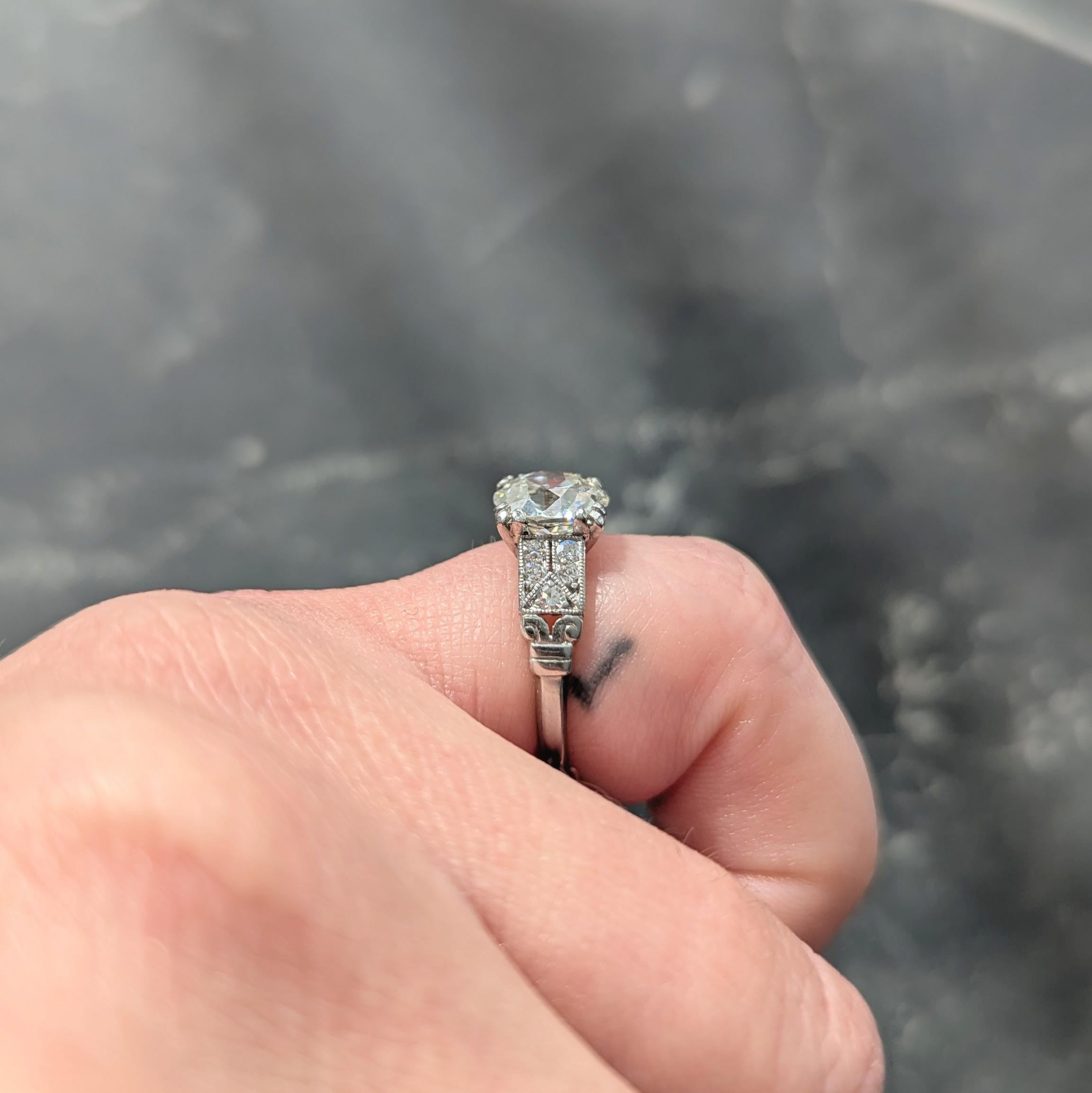 Art Deco 1.84 CTW Diamond Platinum Vintage Scrolling Column Engagement Ring GIA