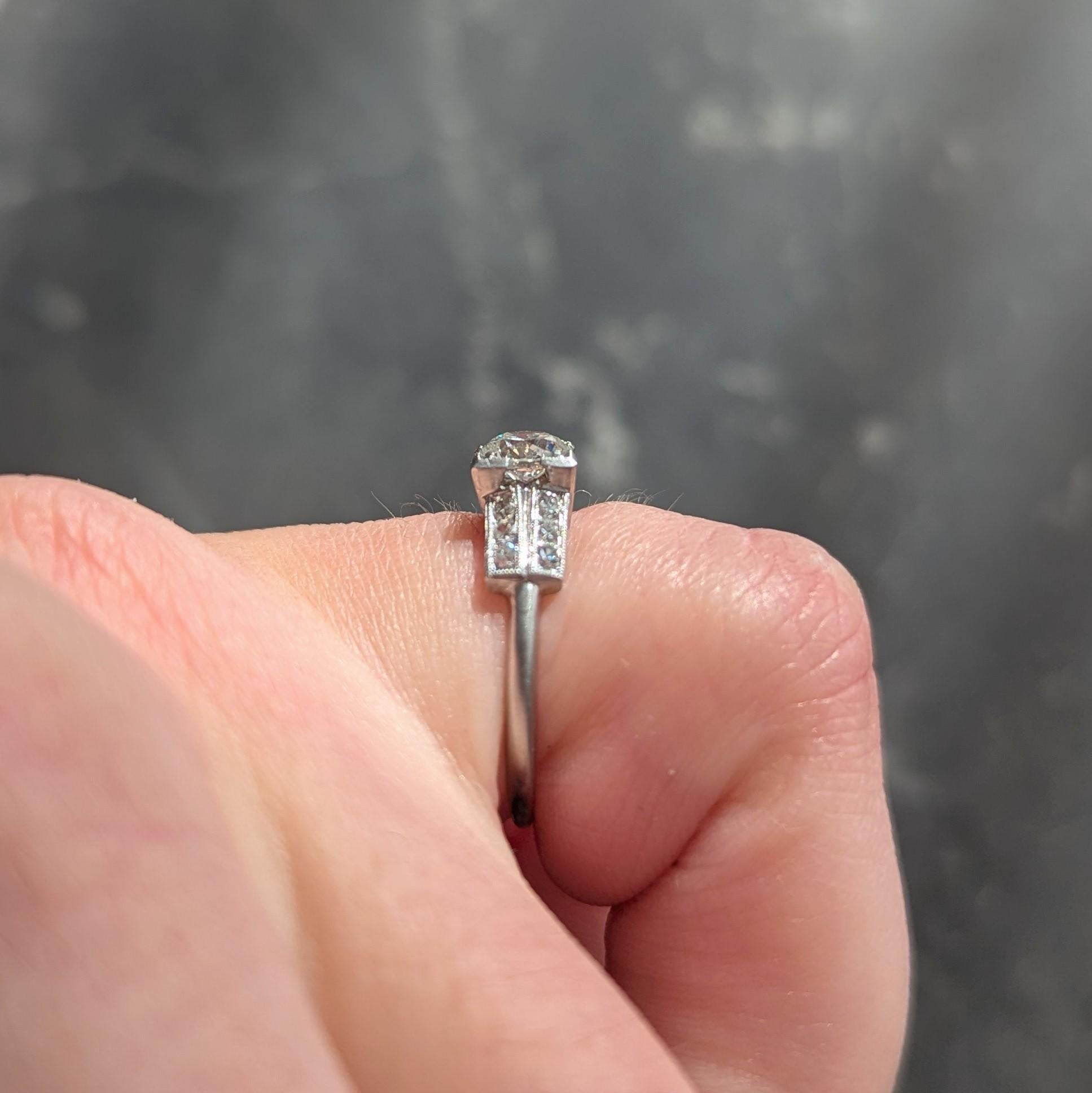 Art Deco 1935 0.65 CTW Old European Diamond Platinum Vintage Engagement Ring