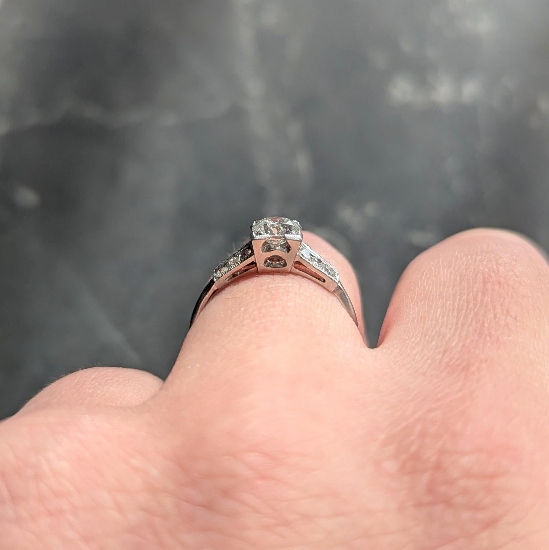 Art Deco 1935 0.65 CTW Old European Diamond Platinum Vintage Engagement Ring
