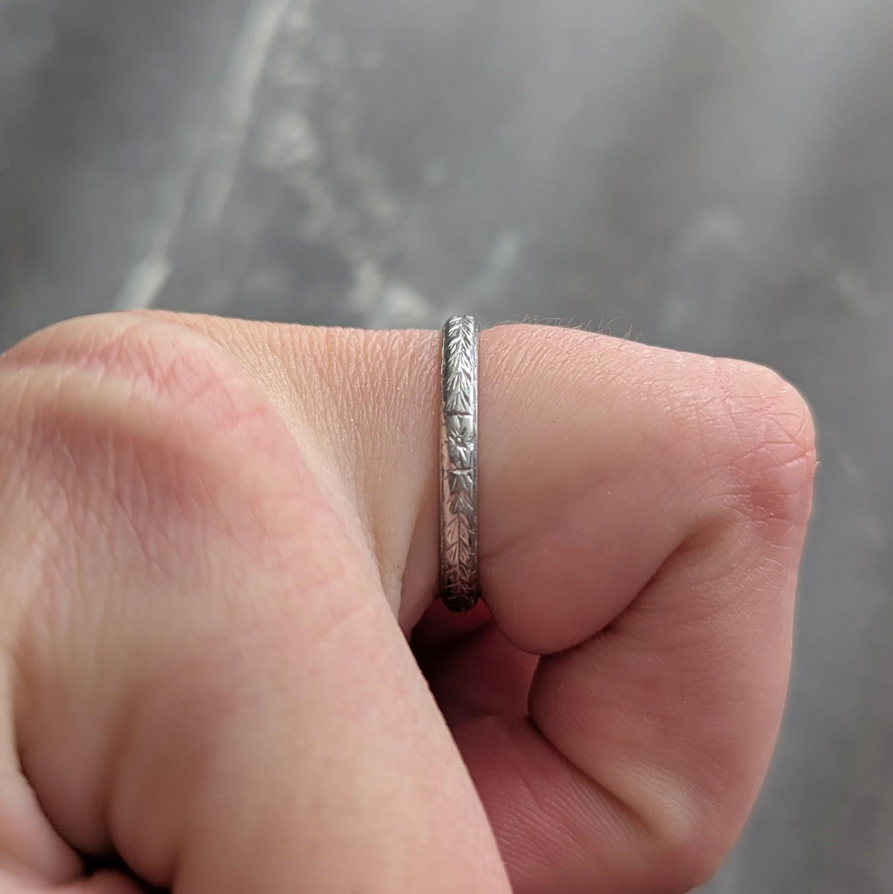 Art Deco Platinum Vintage Orange Blossom Wheat Wedding Band Ring