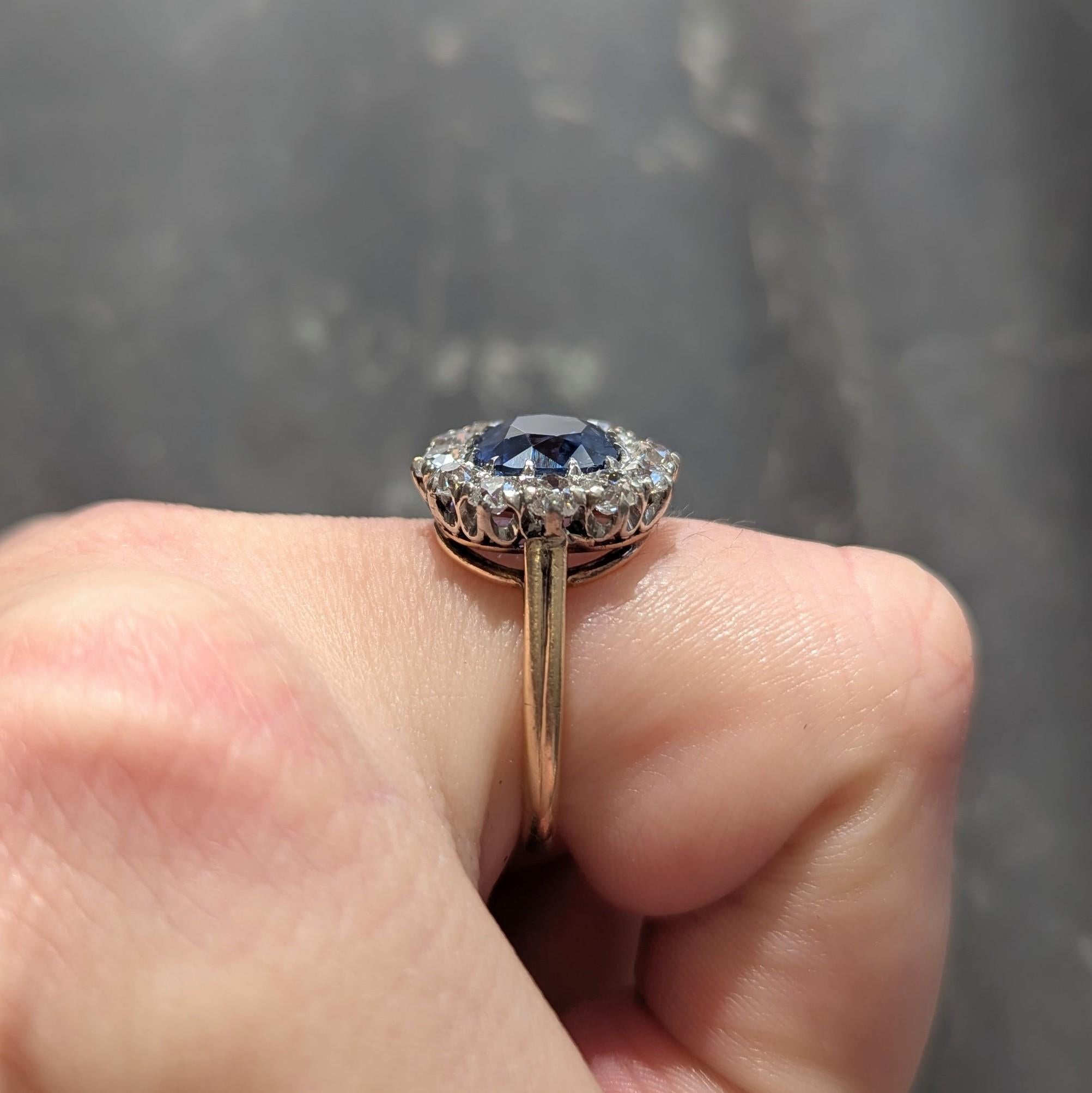Frank Walter Lawrence No Heat Ceylon Sapphire Diamond 14K Gold Antique Halo Ring