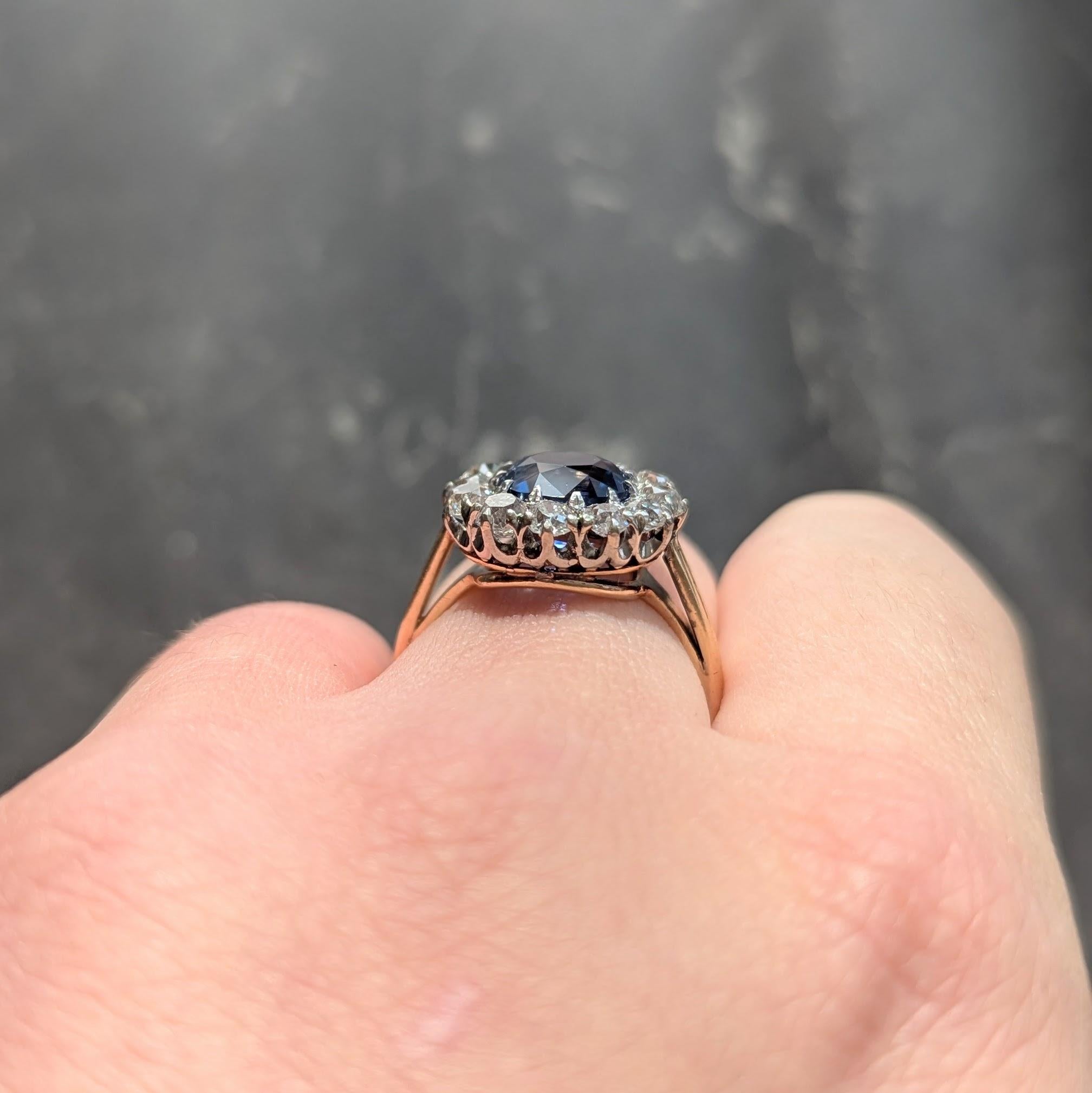 Edwardian 5.13 CTW No Heat Ceylon Sapphire Diamond 14K Antique Halo Ring GIA