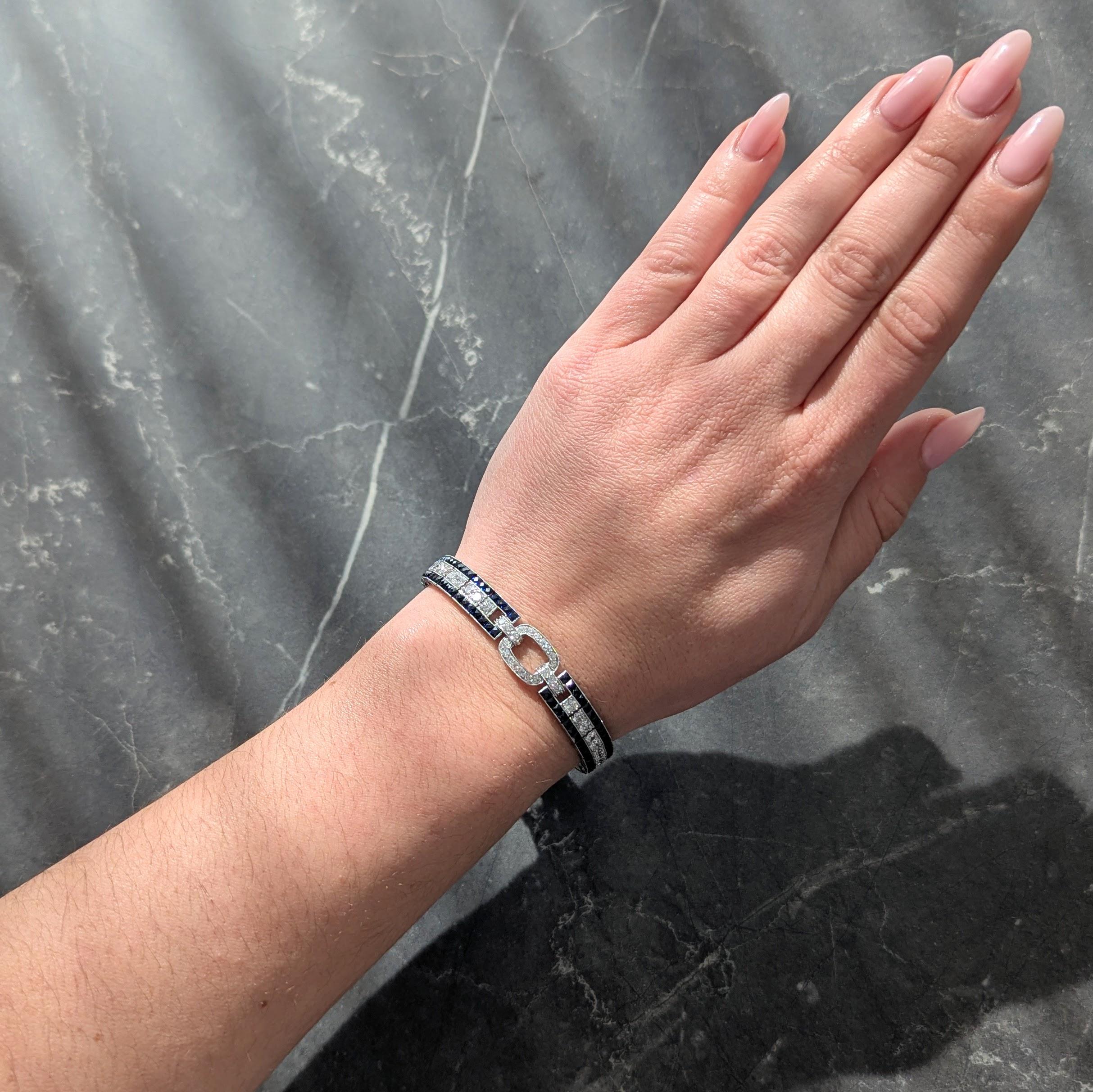 Art Deco 16.98 CTW Sapphire Diamond Platinum Vintage Buckle Line Bracelet