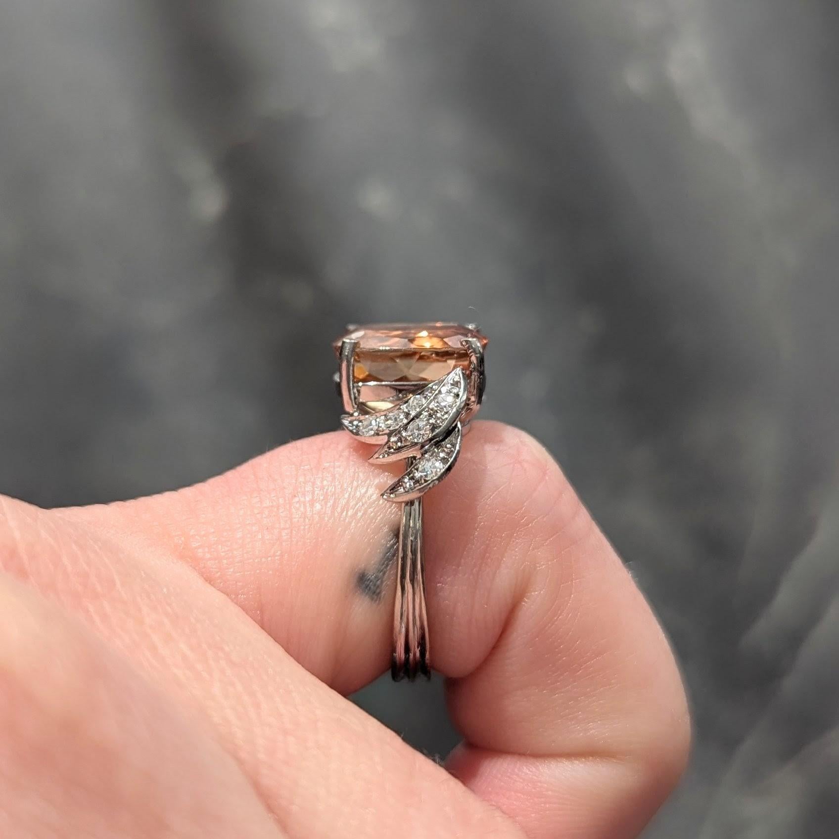 H. Stern 1950's Orange Topaz Diamond 18 Karat White Gold Vintage Fanning Ring