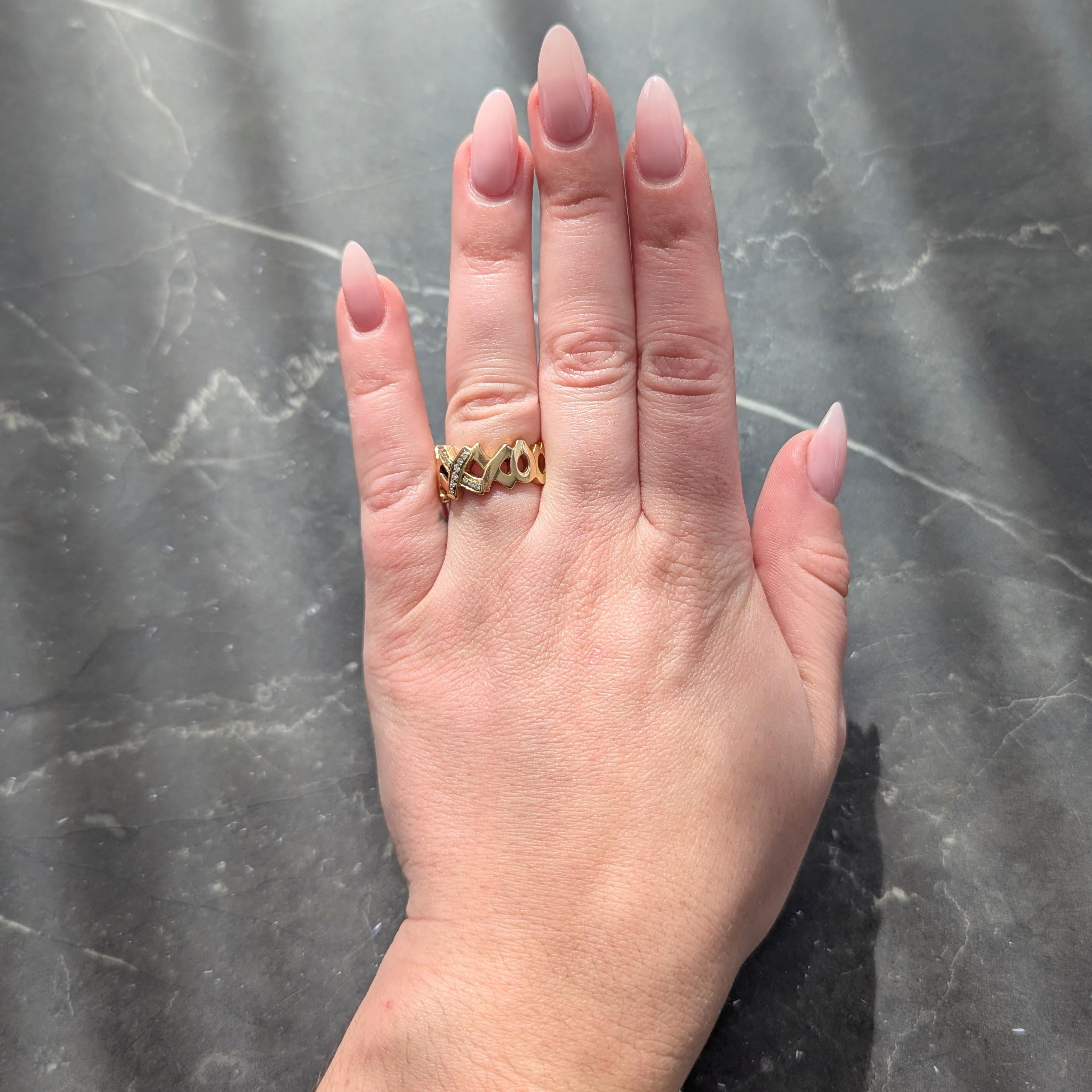 Tiffany & Co. Paloma Picasso 1980's Diamond 18 K Vintage Graffiti XO Band Ring