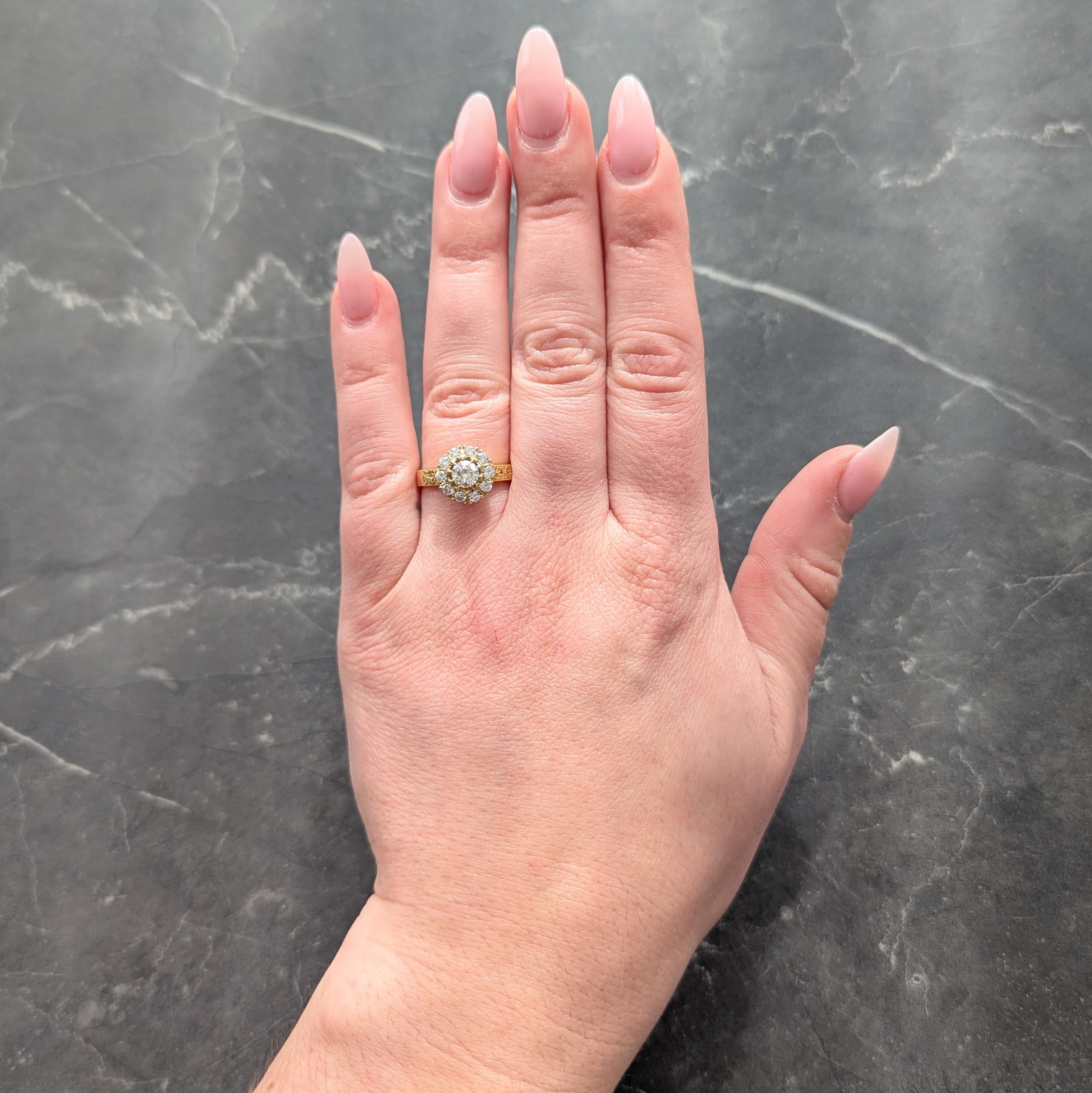 Art Deco Diamond 14 Karat Yellow Gold Floral Cluster Vintage Engagement Ring