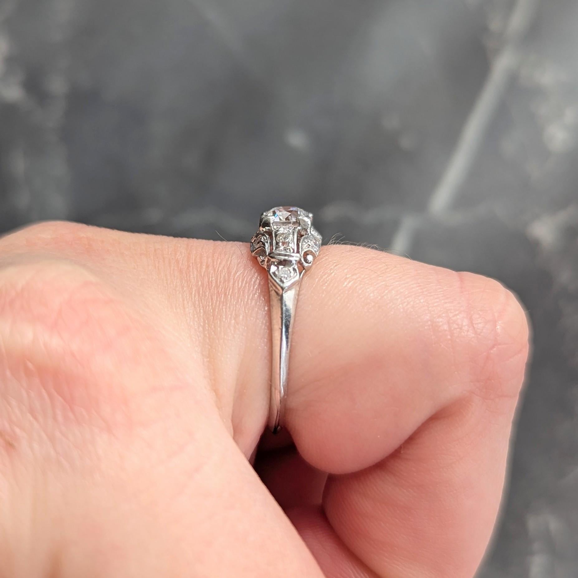 Art Deco Old European Diamond 18K Gold Vintage Scrolling Leaf Engagement Ring