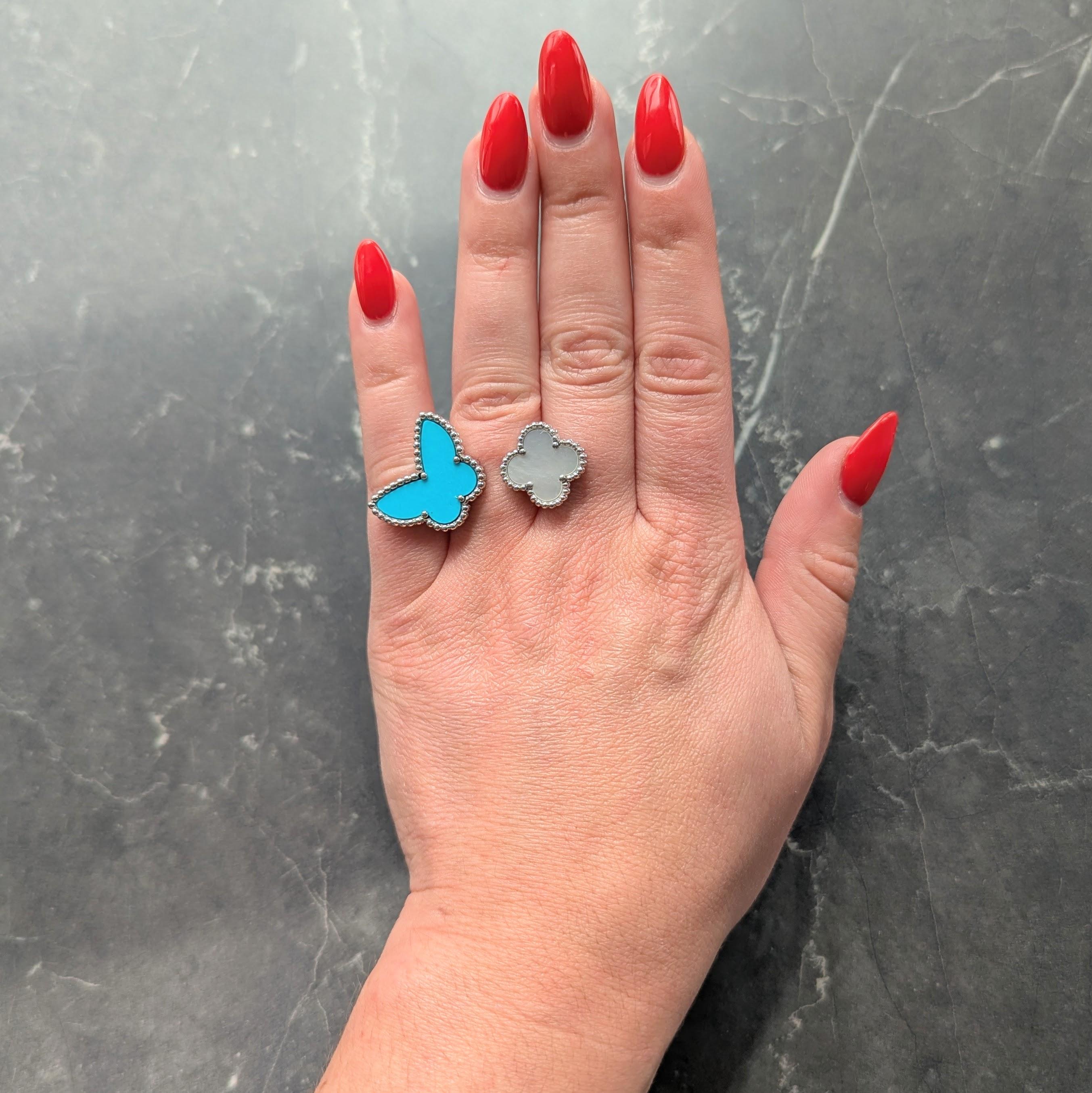 Van Cleef & Arpels Turquoise Mother-Of-Pearl 18K Lucky Alhambra Butterfly Ring