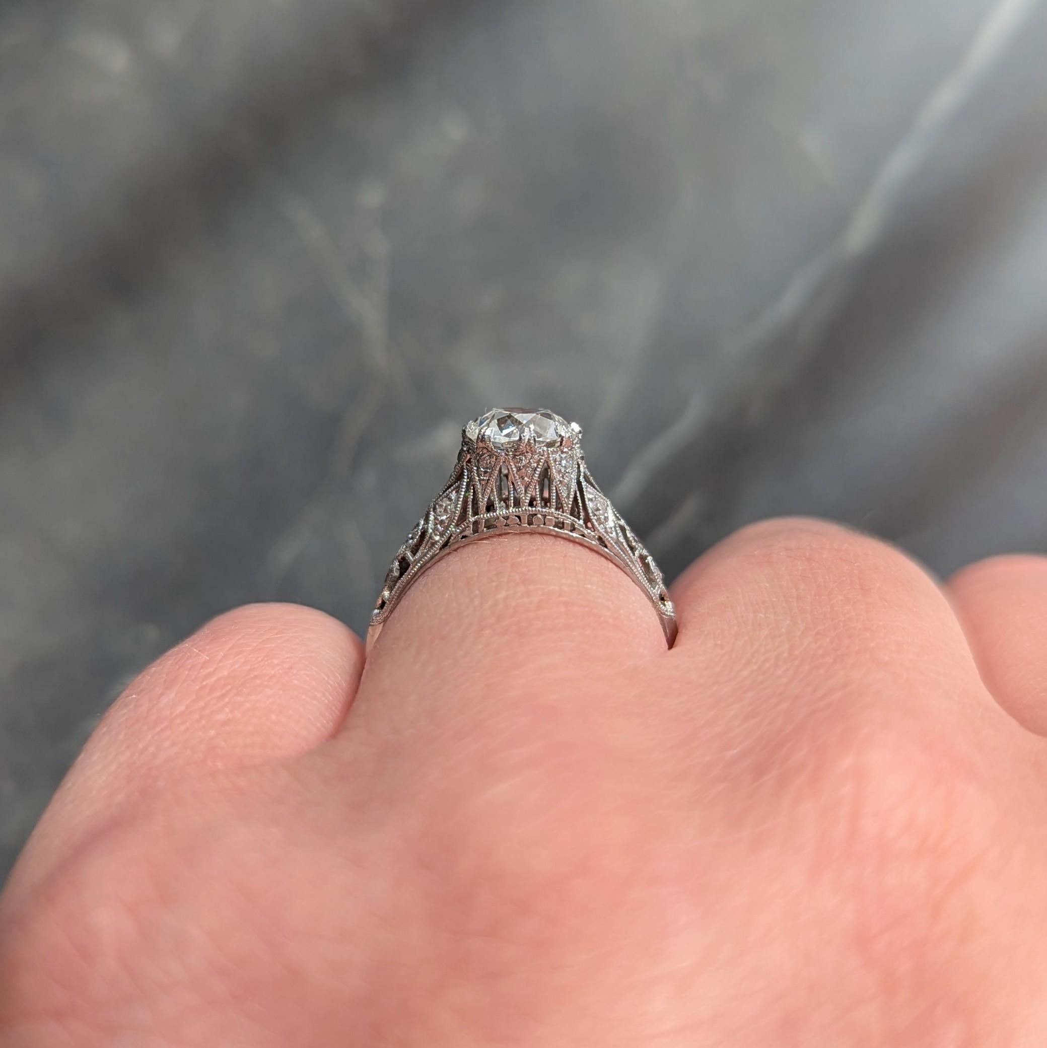 Art Deco 1.44 CTW Old European Diamond Platinum Vintage Engagement Ring GIA