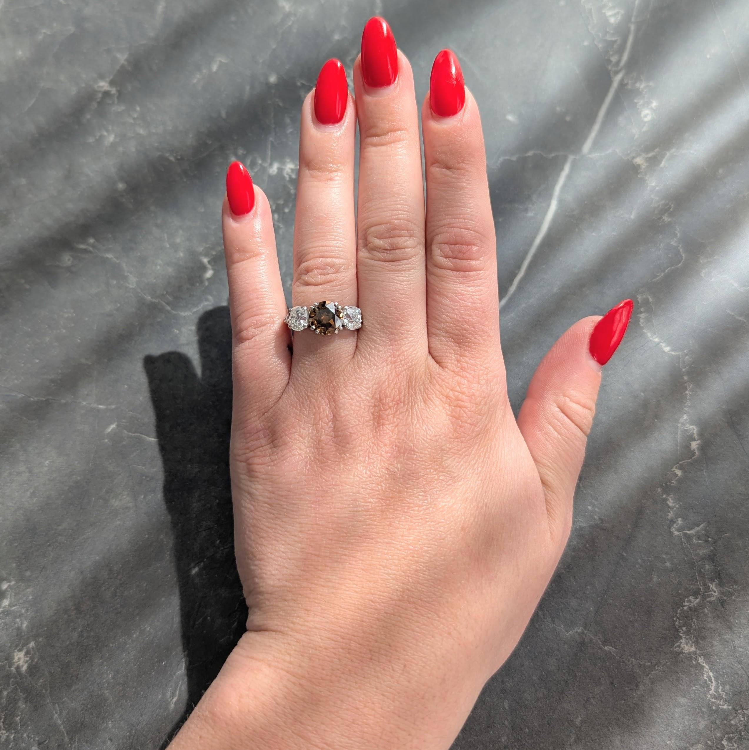 Mid-Century 4.25 CTW Fancy Orangy Brown Diamond Platinum Vintage Engagement Ring