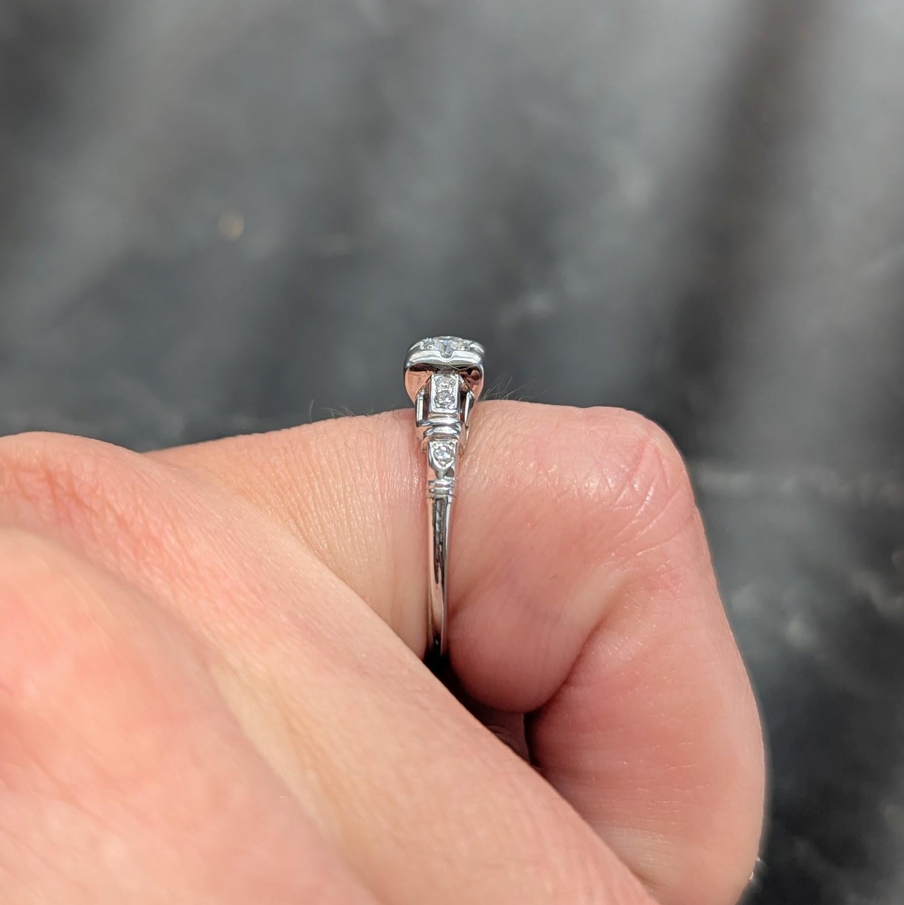 Art Deco 0.30 CTW Diamond 18K White Gold Square Form Vintage Engagement Ring