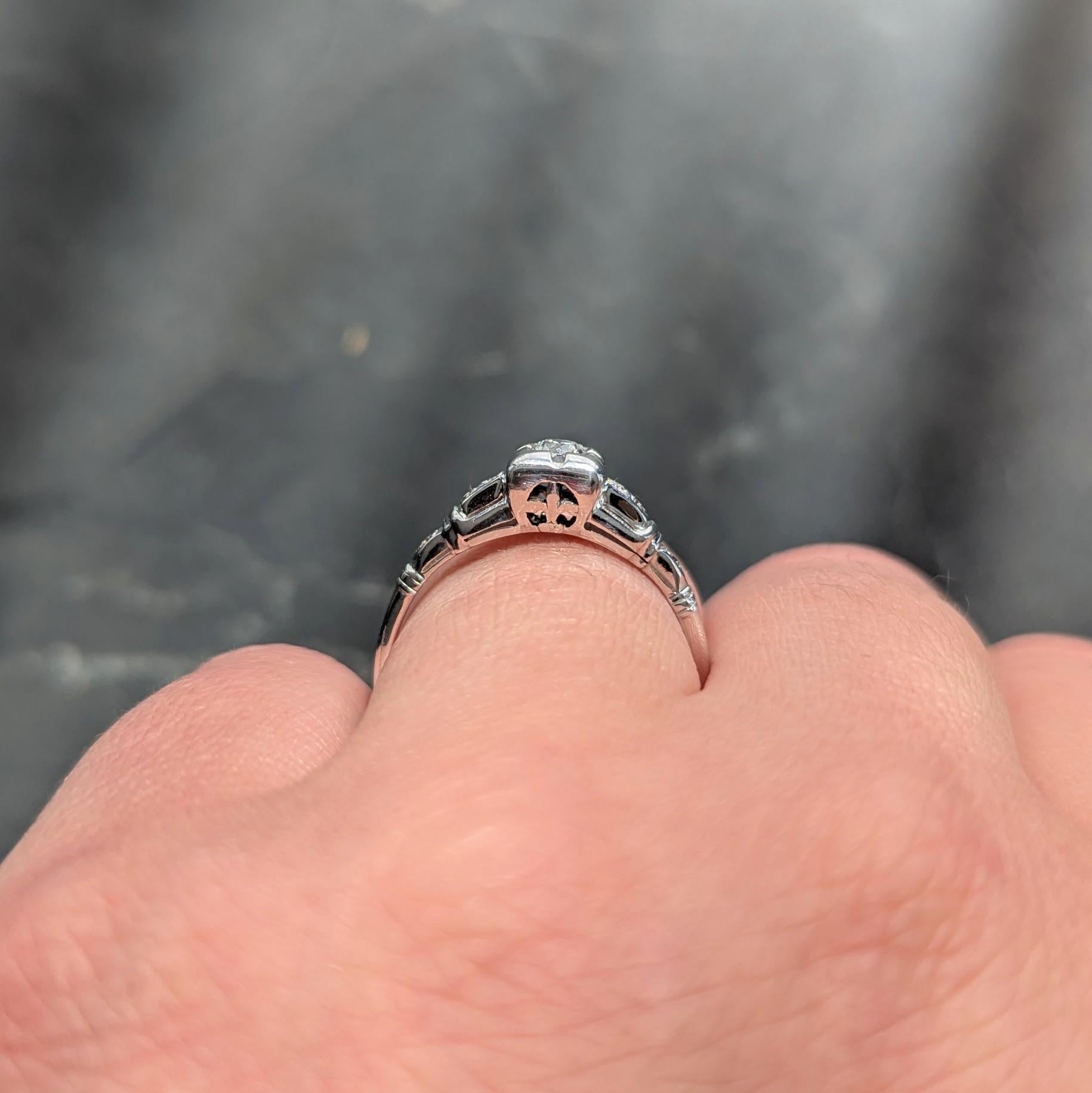 Art Deco 0.30 CTW Diamond 18K White Gold Square Form Vintage Engagement Ring