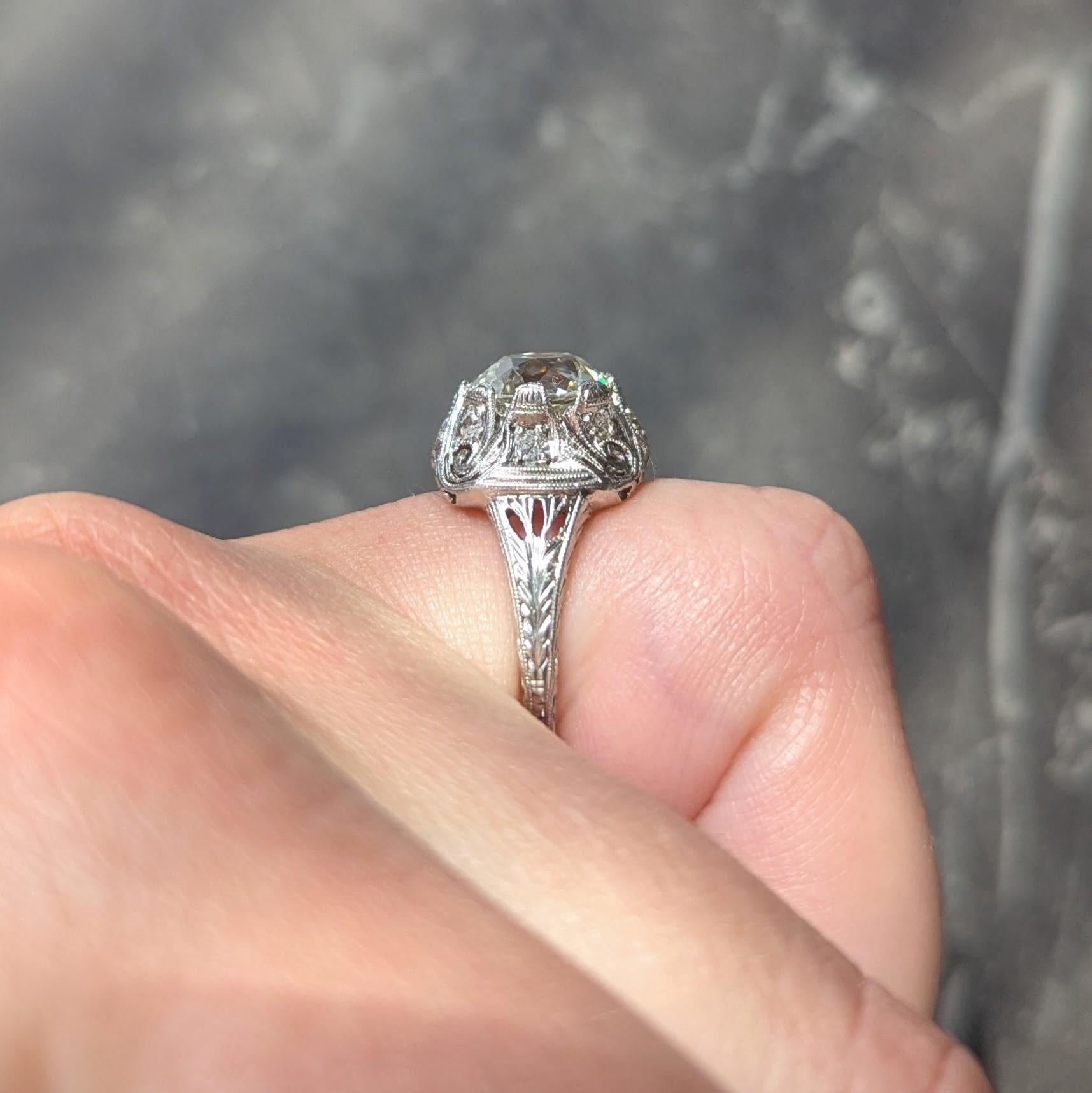 Edwardian 2.70 CTW Diamond Platinum Antique Scroll Engagement Ring GIA