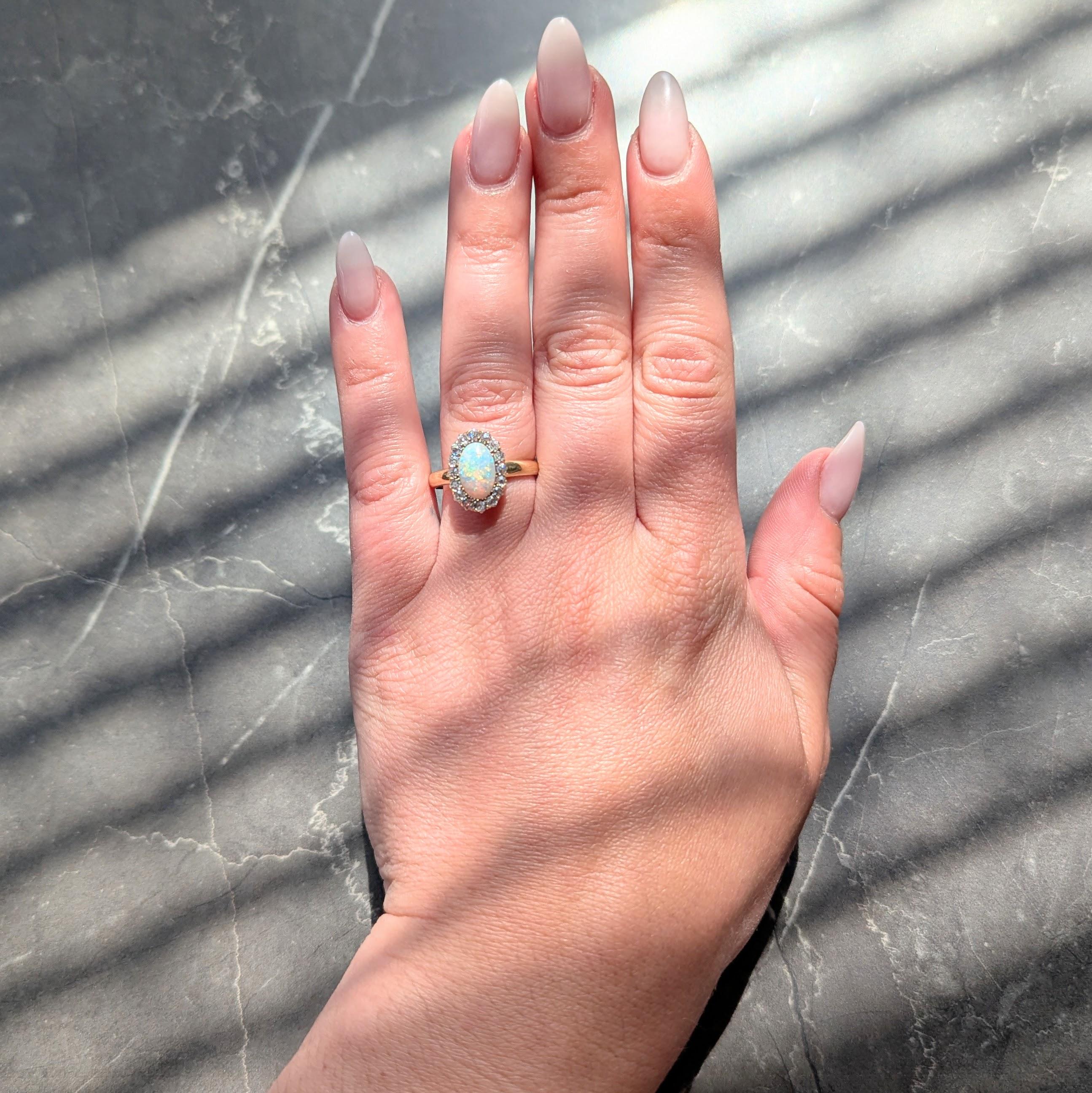 Victorian Diamond Opal 14 Karat Yellow Gold Antique Halo Ring