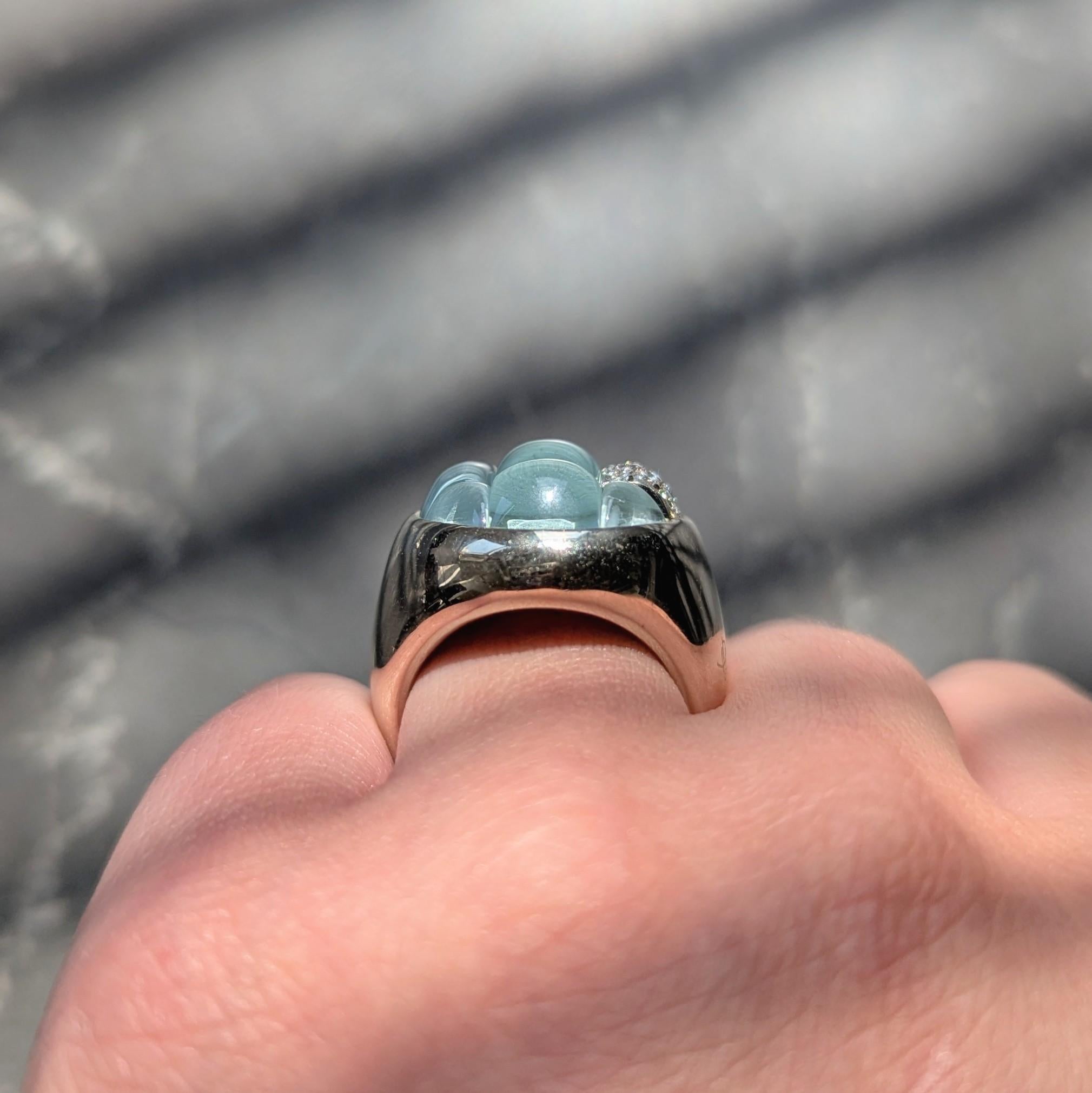 Pomellato 2000's Aquamarine Diamond 18 Karat White Gold Mosaique Statement Ring