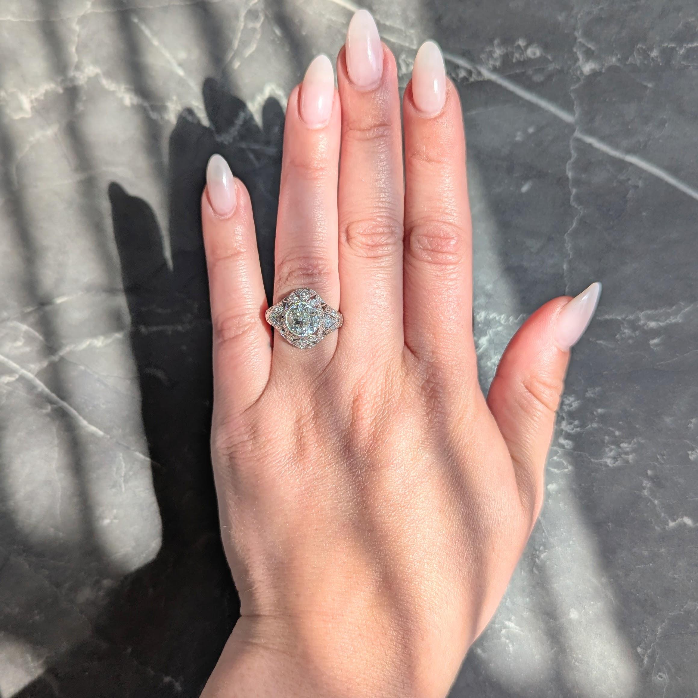 Belle Epoqué 3.20 CTW Diamond Platinum Antique Foliate Bow Engagement Ring GIA