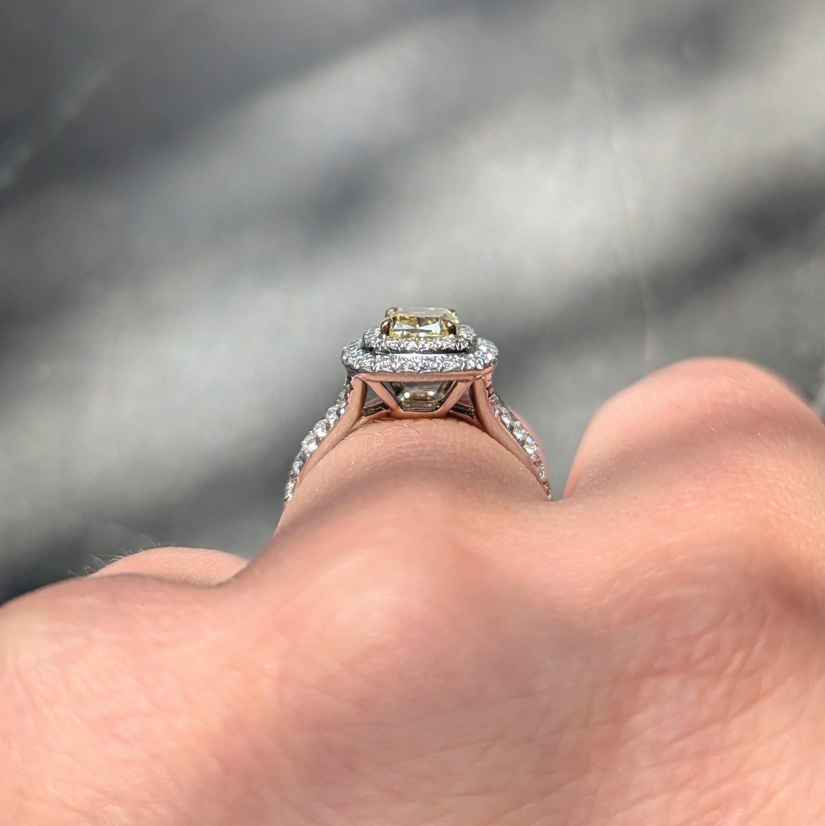 Tiffany & Co. 1.46 CTW Fancy Diamond 18K Platinum Solesete Halo Engagement Ring