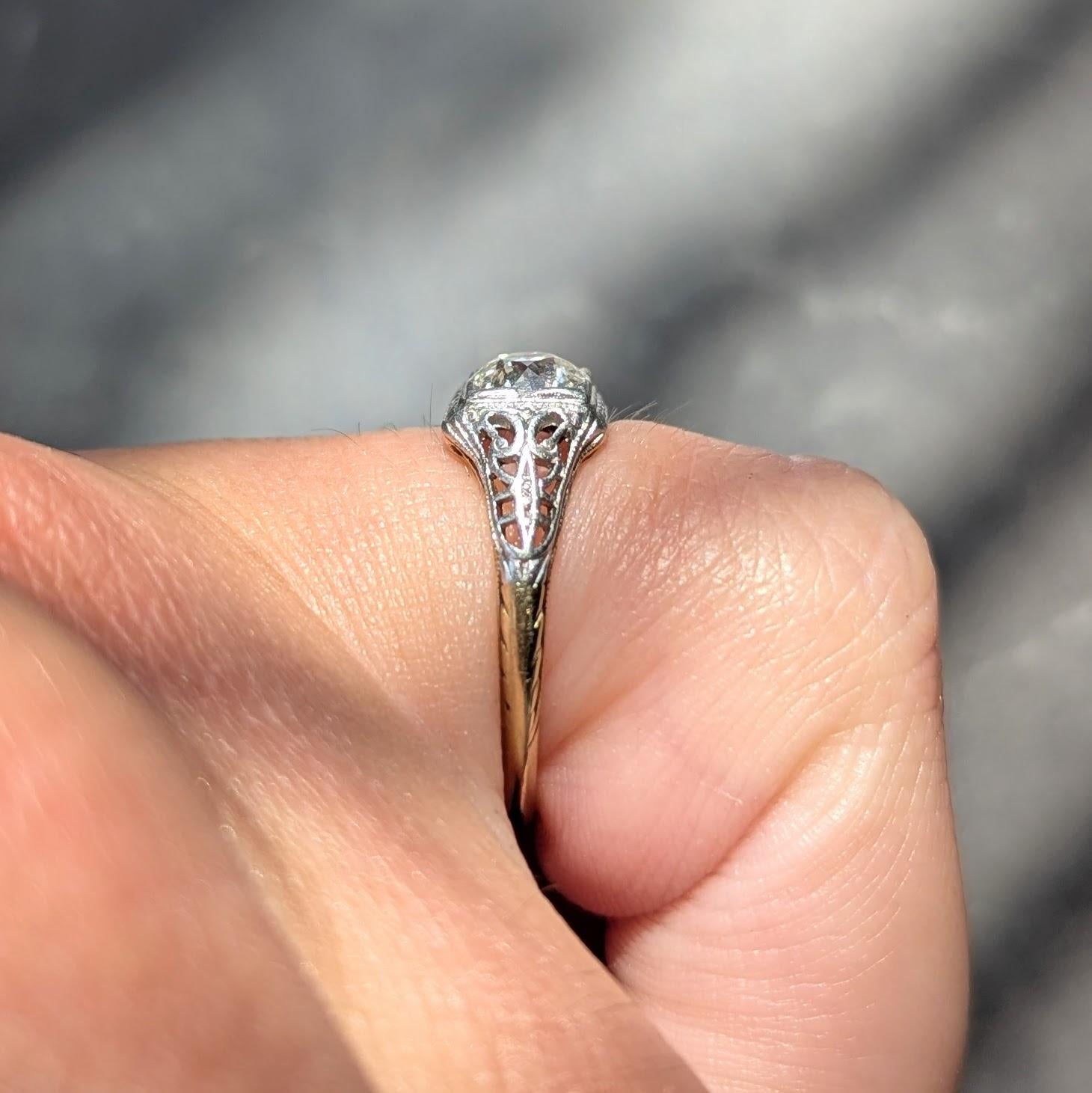 Edwardian European Diamond 14K Gold Platinum Antique Butterfly Engagement Ring