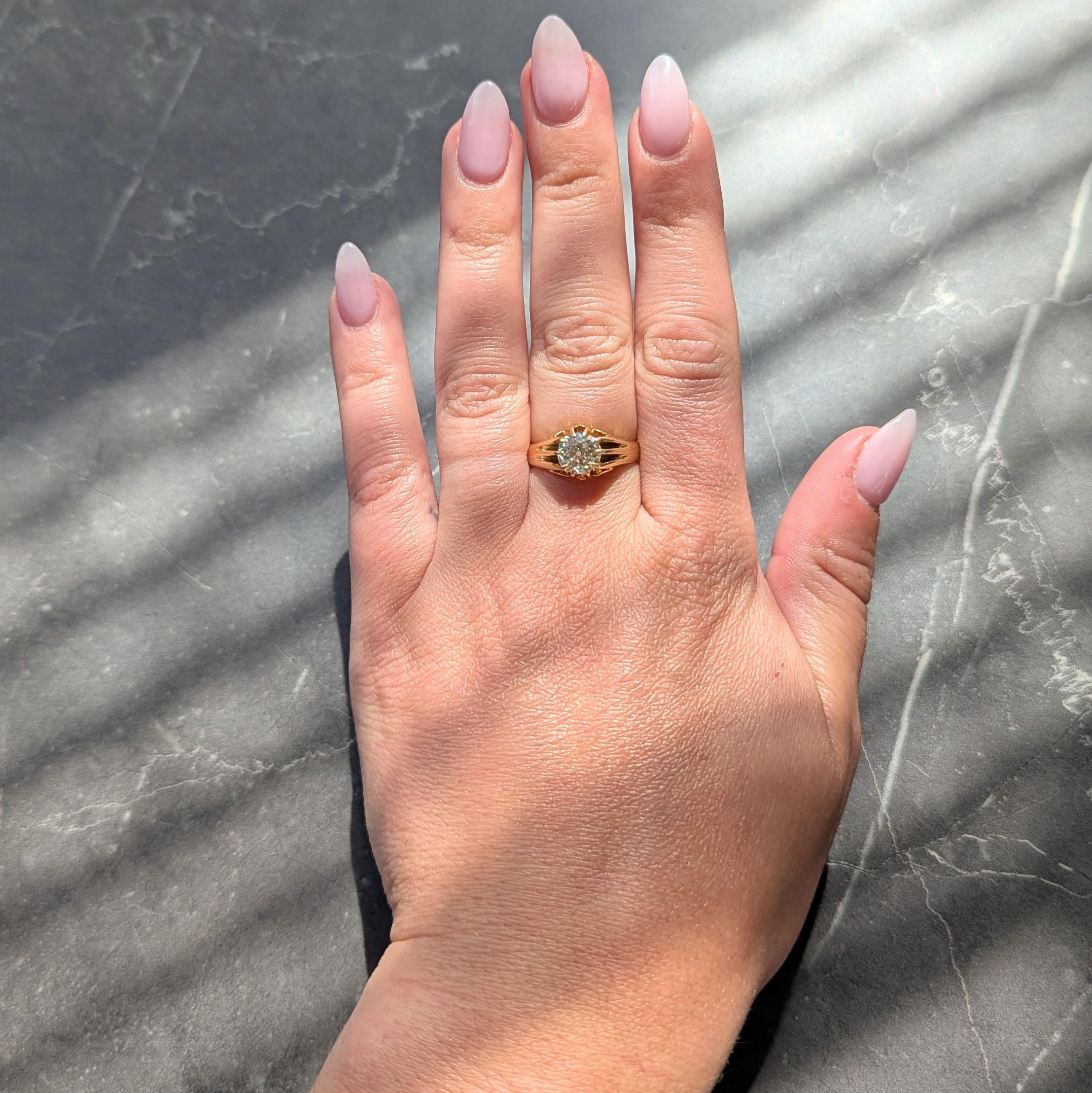1960's Old Mine Diamond 18 Karat Yellow Gold Vintage Belcher Engagement Ring