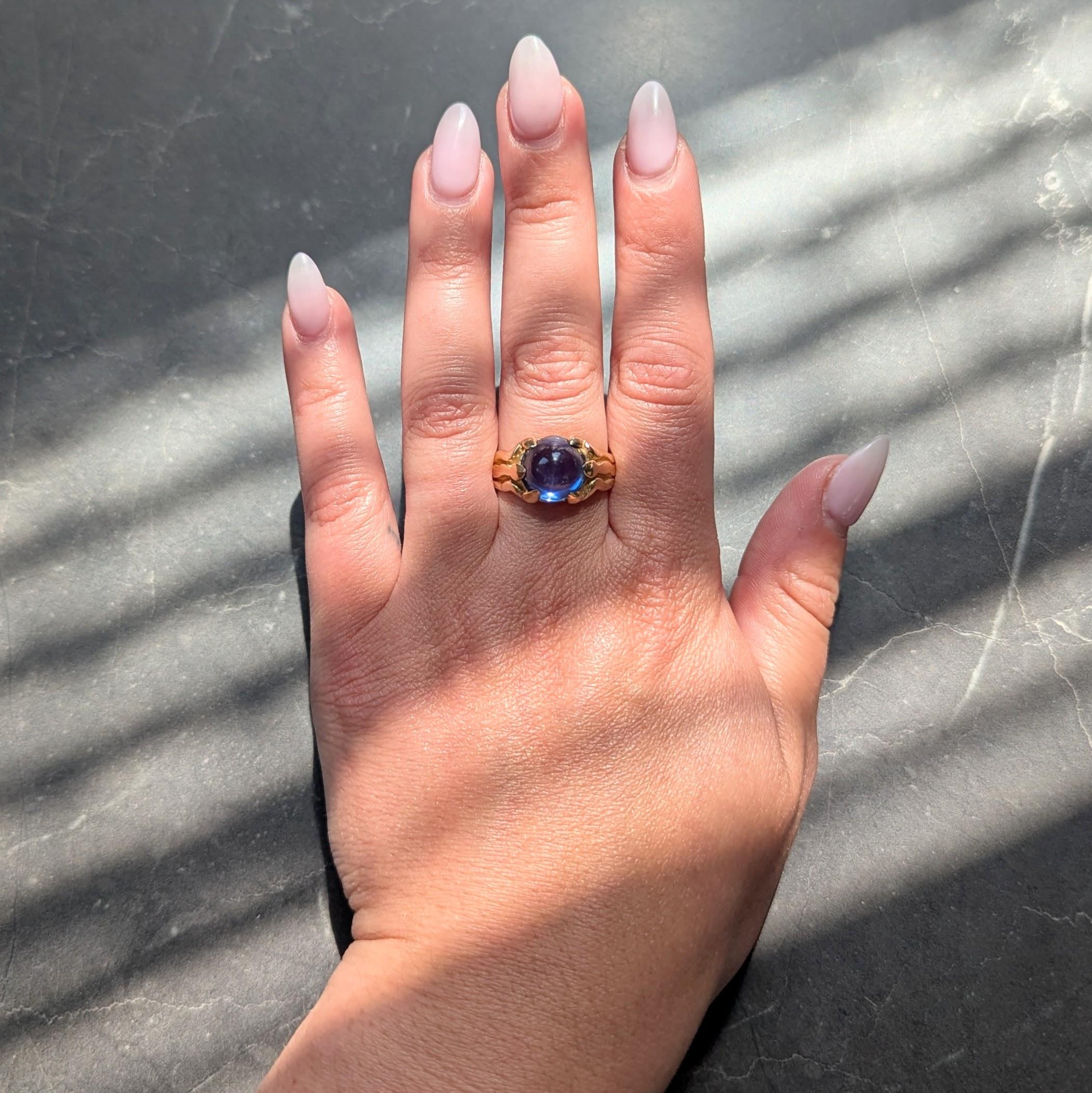 J.E. Caldwell Art Nouveau No Heat Ceylon Sapphire 14K Gold Antique Unisex Ring