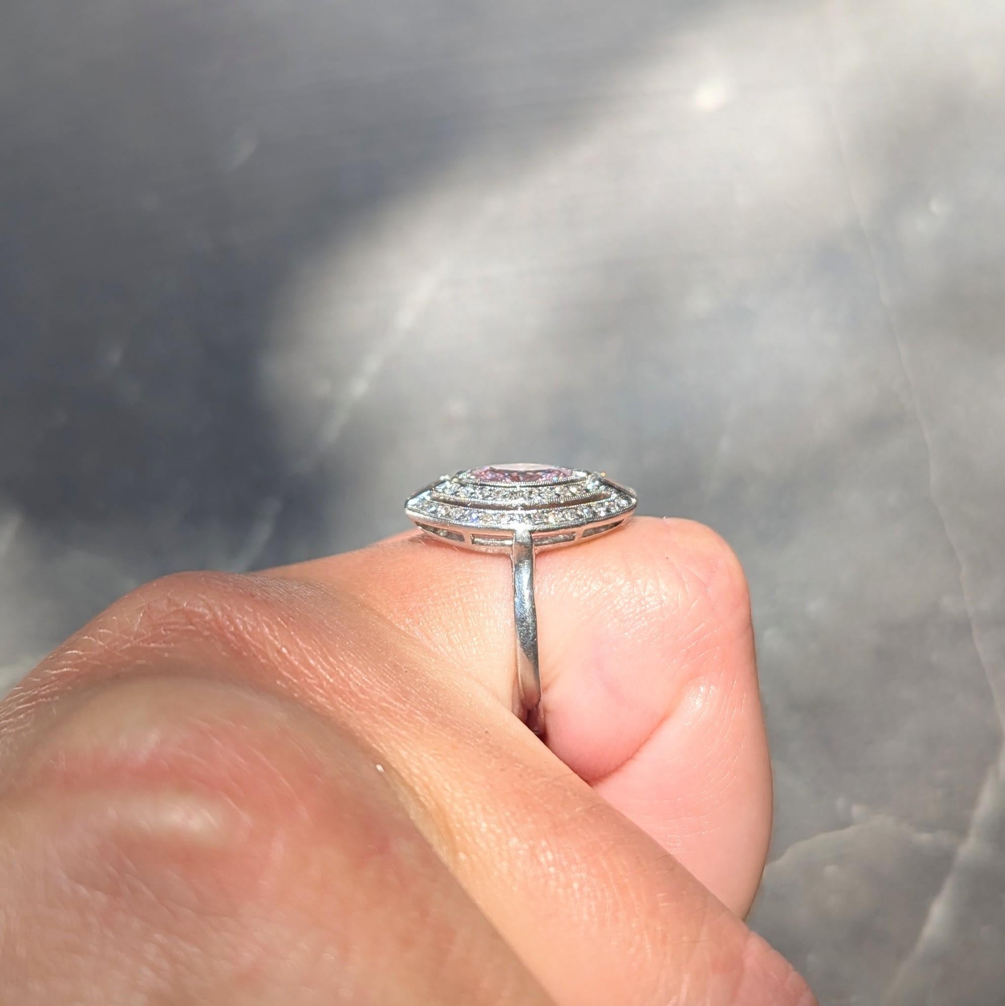 Art Deco 1.28 CTW Fancy Pink Diamond Platinum Vintage Halo Engagement Ring GIA