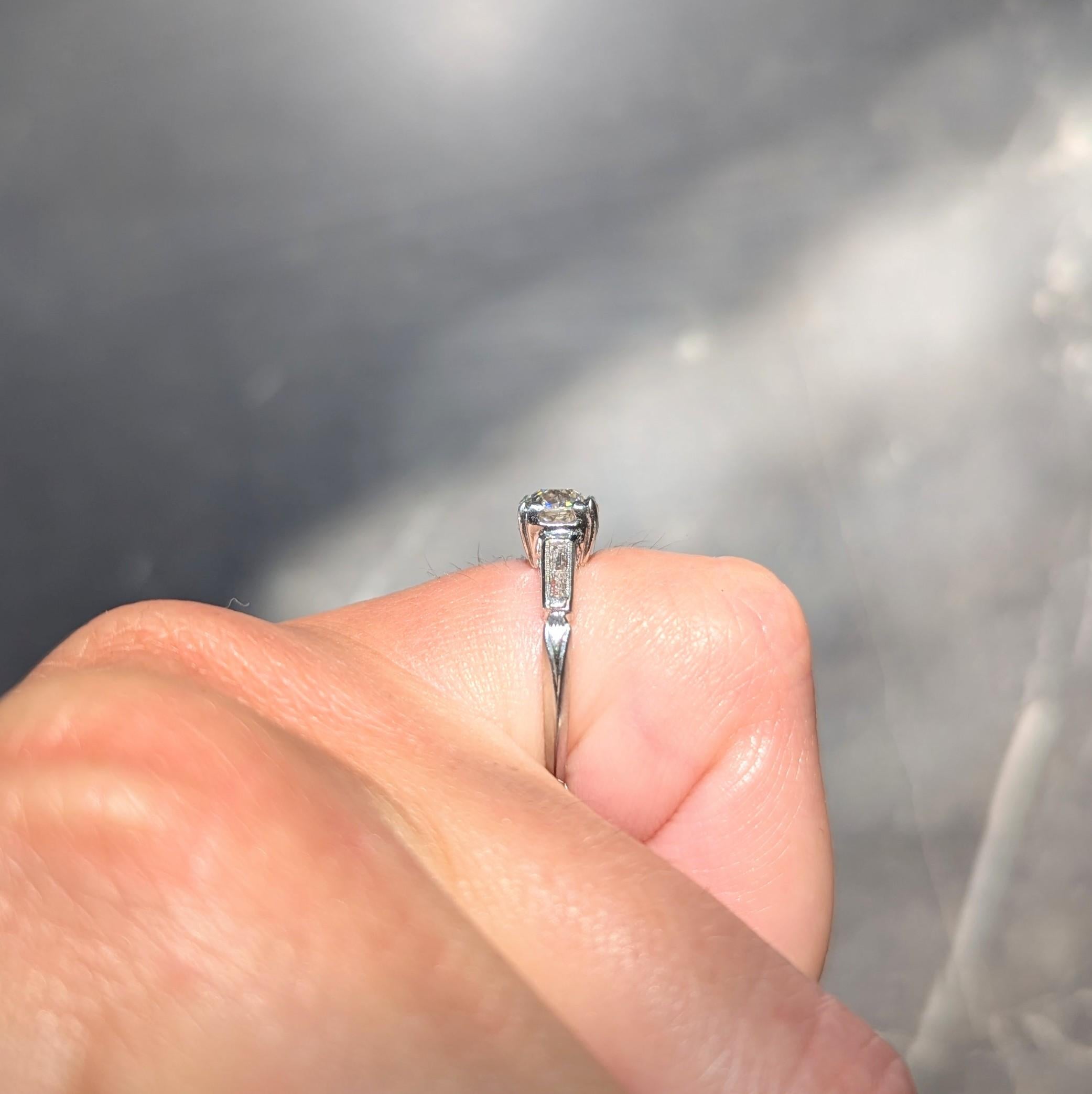 Mid-Century Old European Cut Diamond Platinum Vintage Knife Edge Engagement Ring