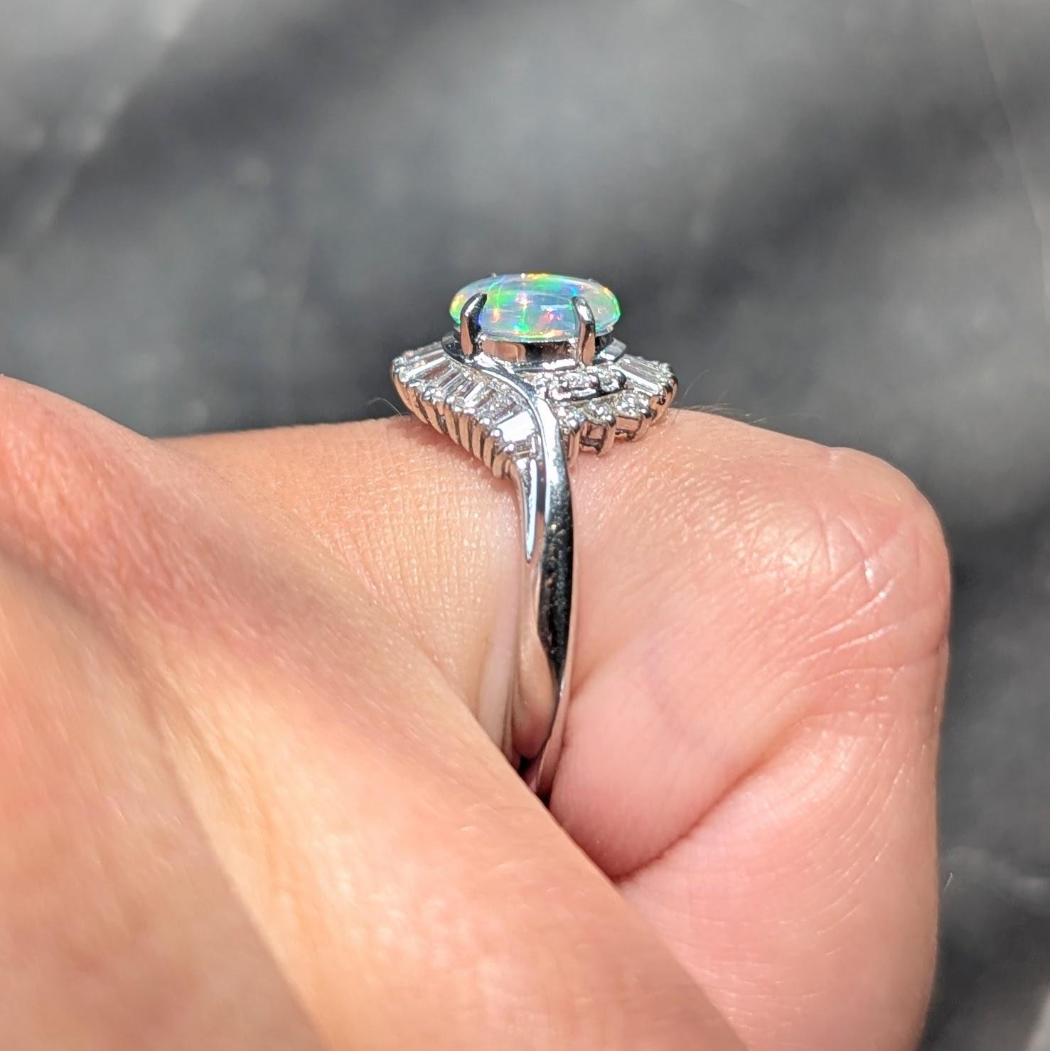 Contemporary Jelly Opal Diamond Platinum Swirl Bypass Cluster Ring