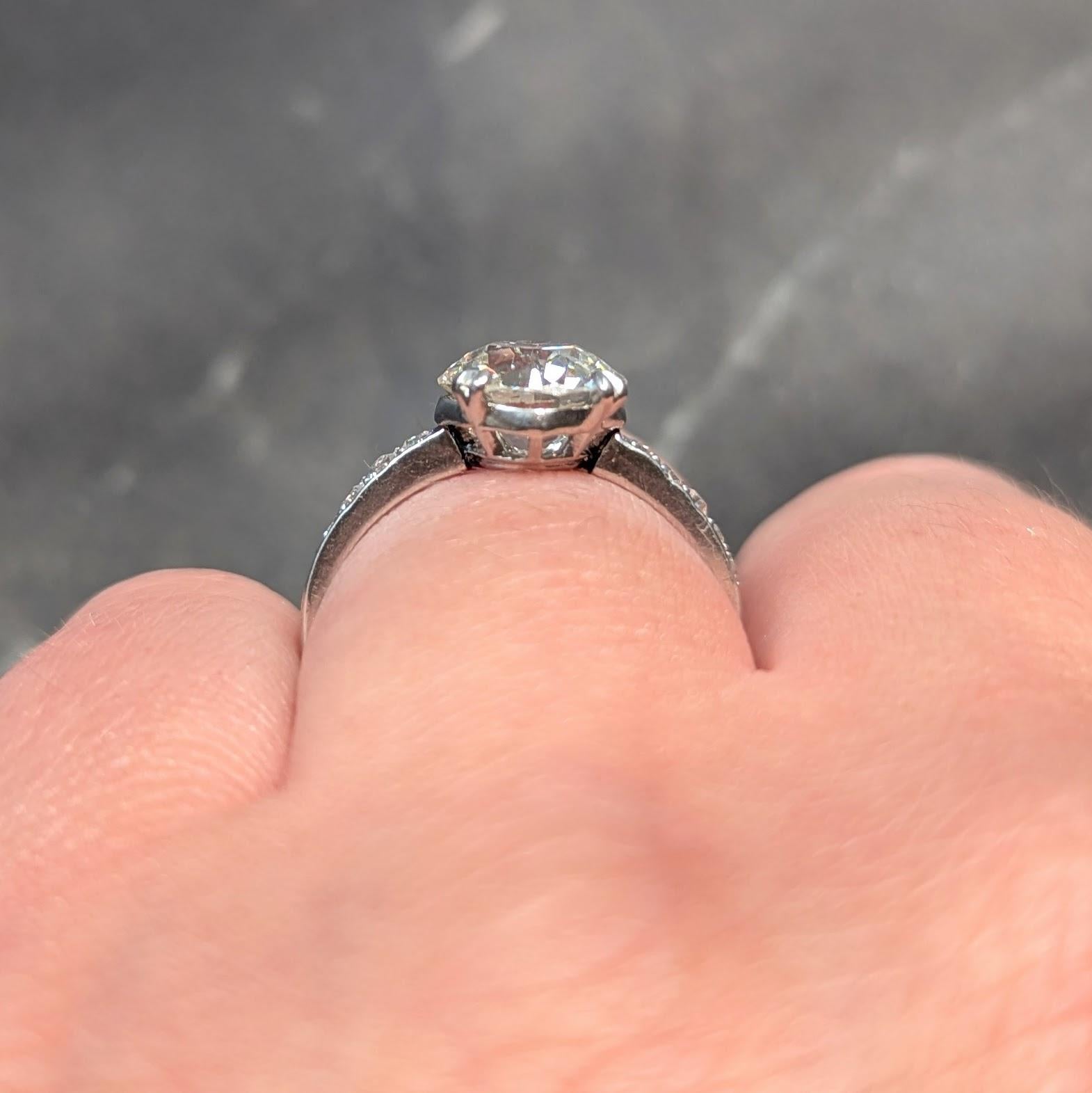 Art Deco French 2.21 CTW Old European Diamond Platinum Engagement Ring GIA