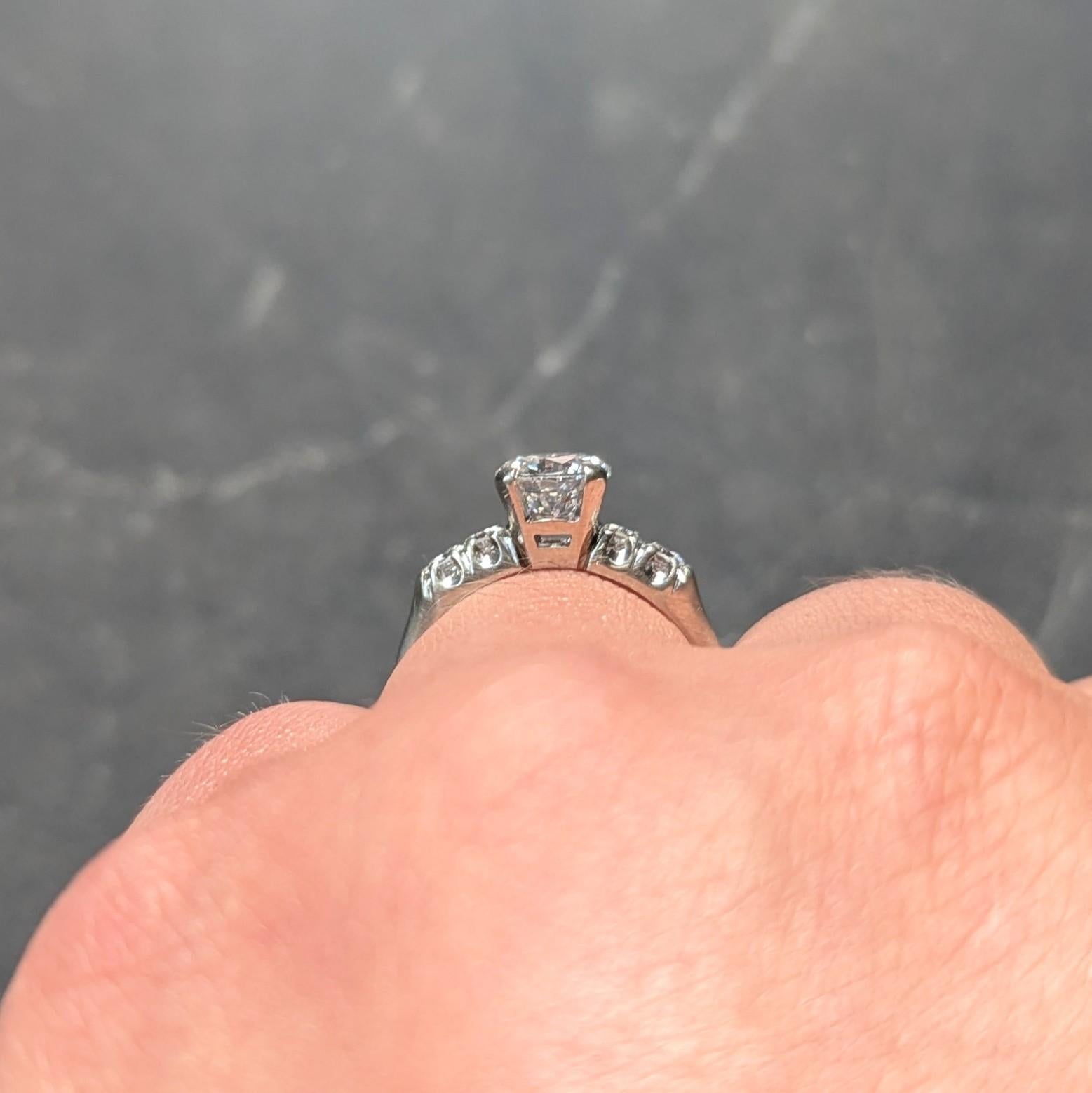 Mid-Century 1.20 CTW Diamond 14 Karat White Gold Vintage Engagement Ring GIA