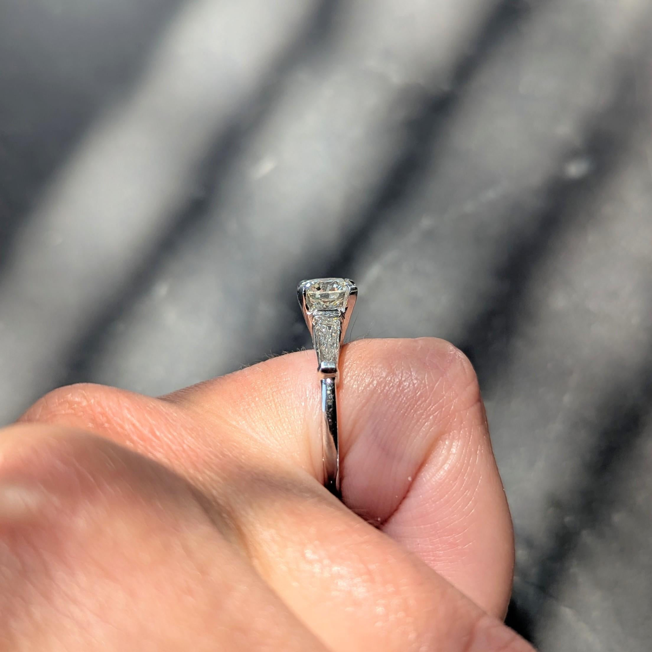 Mid-Century Old European Diamond Platinum Three Stone Vintage Engagement Ring