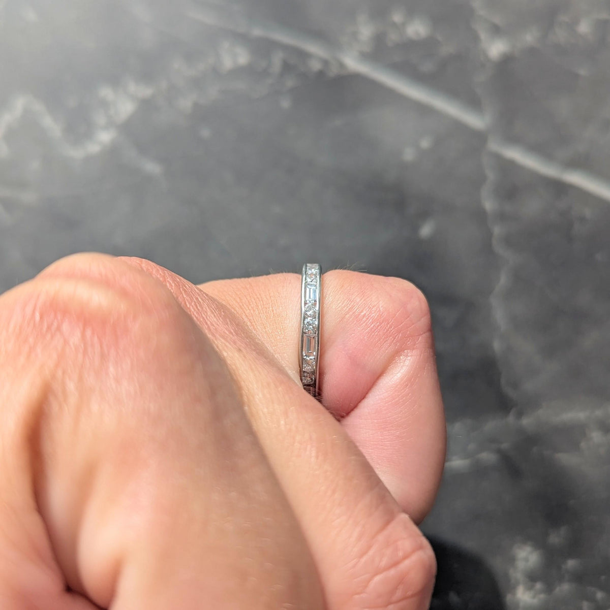 1950's 1.44 CTW Diamond Platinum Vintage Dash & Dot Eternity Wedding Band Ring