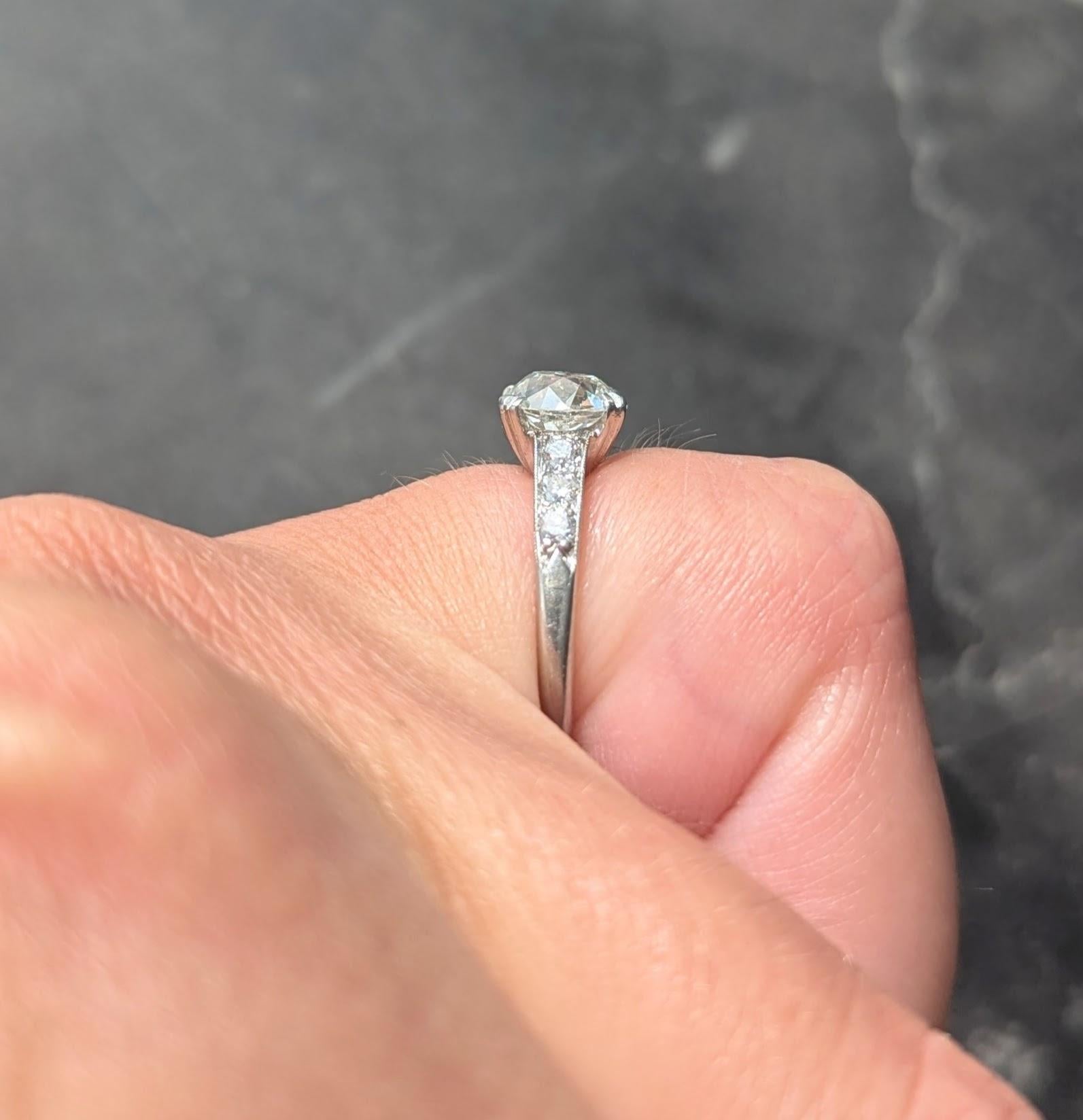 Mid-Century 1.40 CTW Old European Cut Diamond Platinum Vintage Engagement Ring