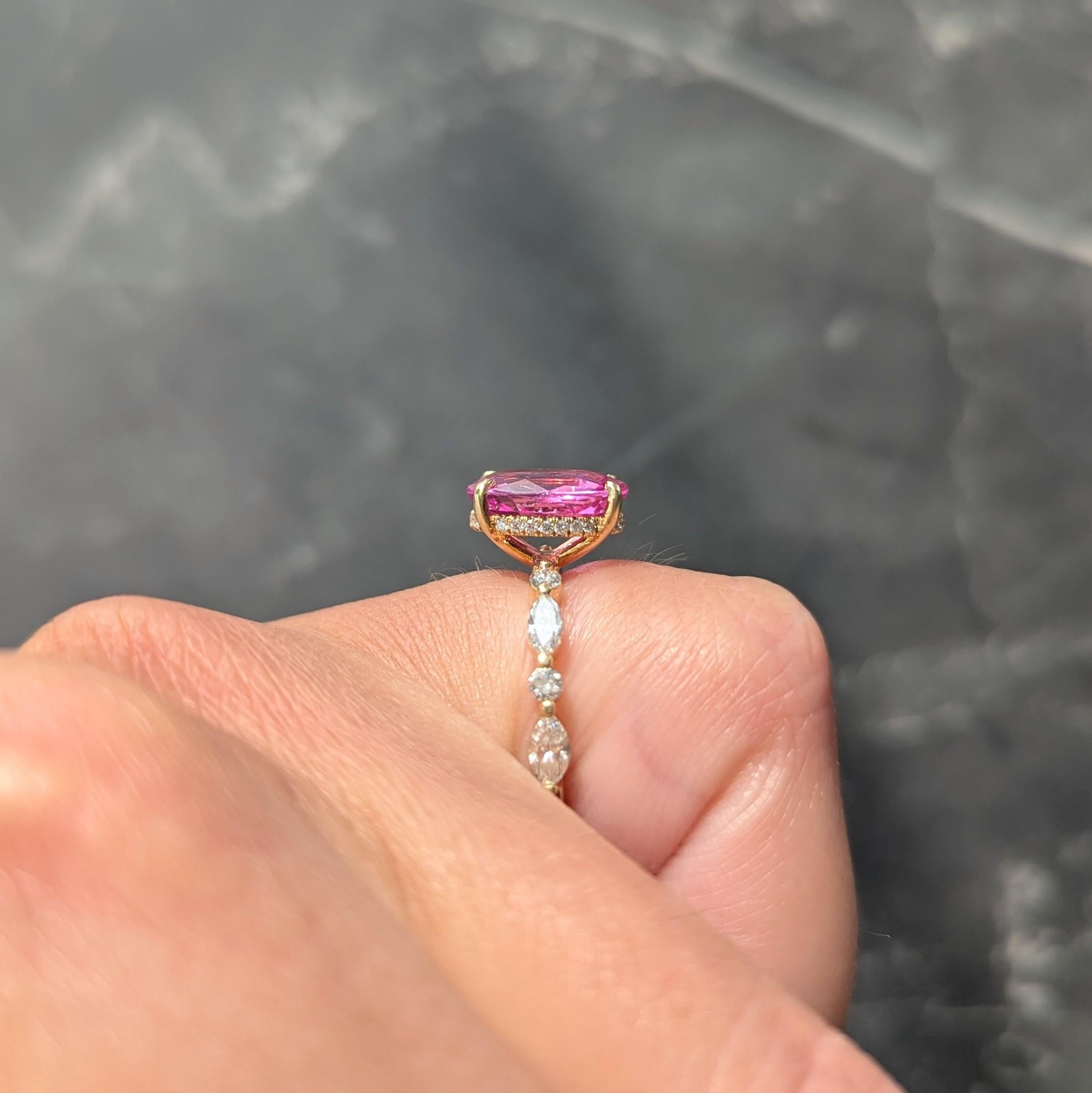 Michael John 4.14 CTW Pink Sapphire Diamond 18K Gold Contemporary Halo Ring