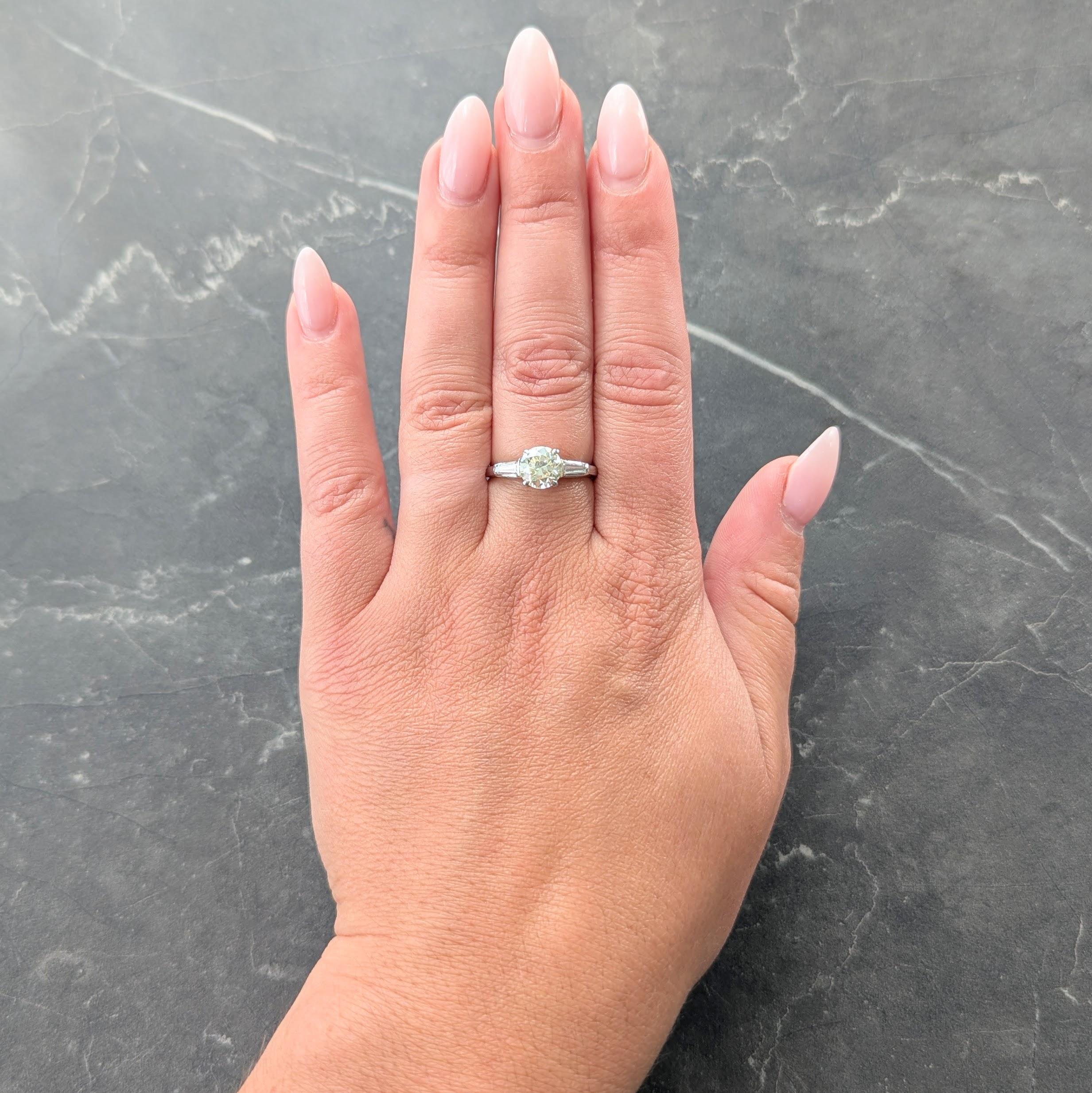 Mid-Century 1.50 CTW Transitional Cut Diamond Platinum Vintage Engagement Ring