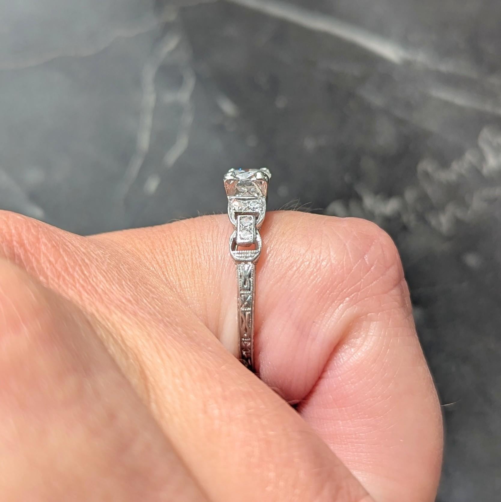 Mid-Century 0.75 CTW Diamond Platinum Buckle Square Form Vintage Engagement Ring