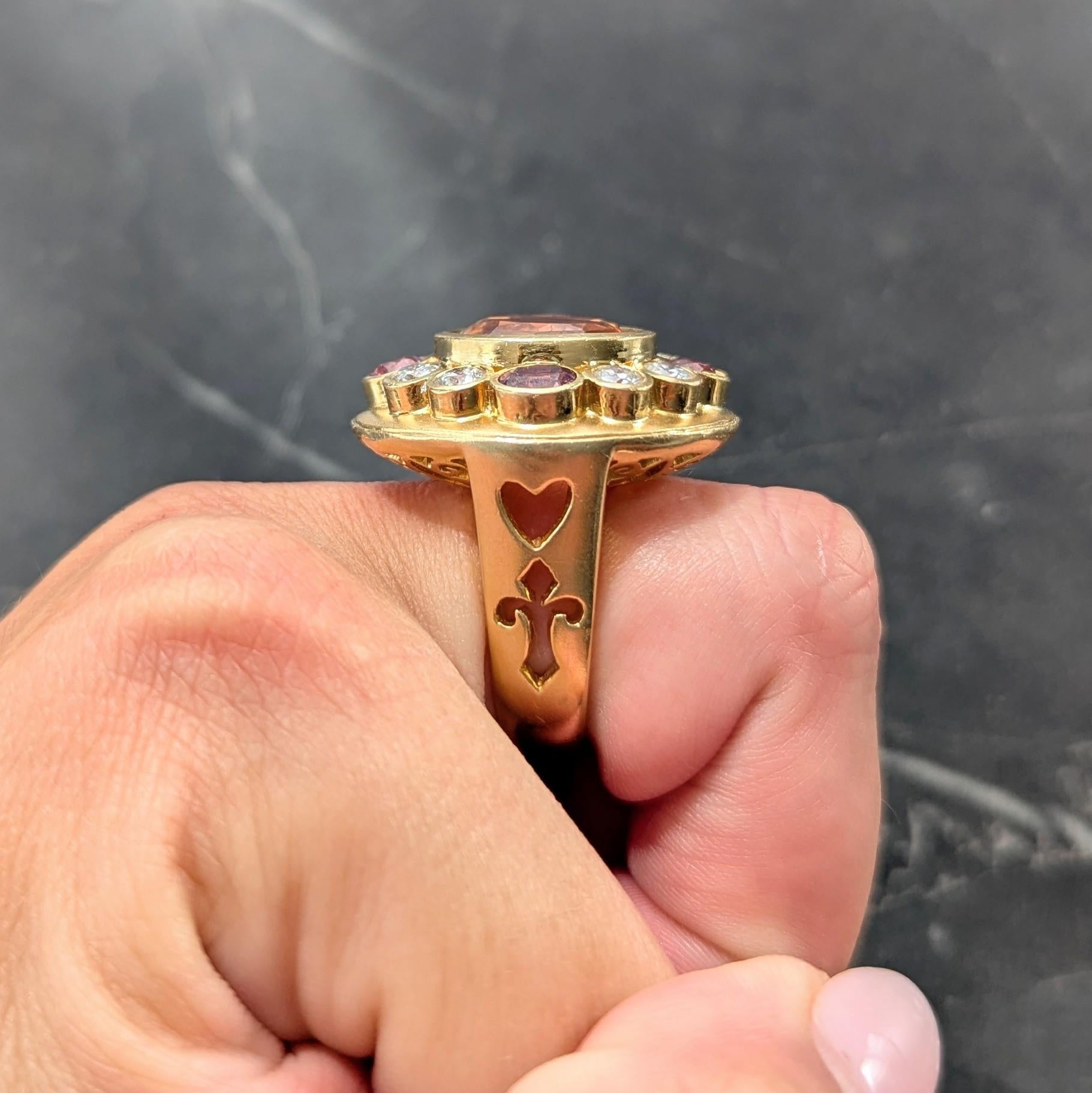 Crevoshay 14.13 CTW Hessonite Spinel Diamond 18K Gold Cluster Contemporary Ring