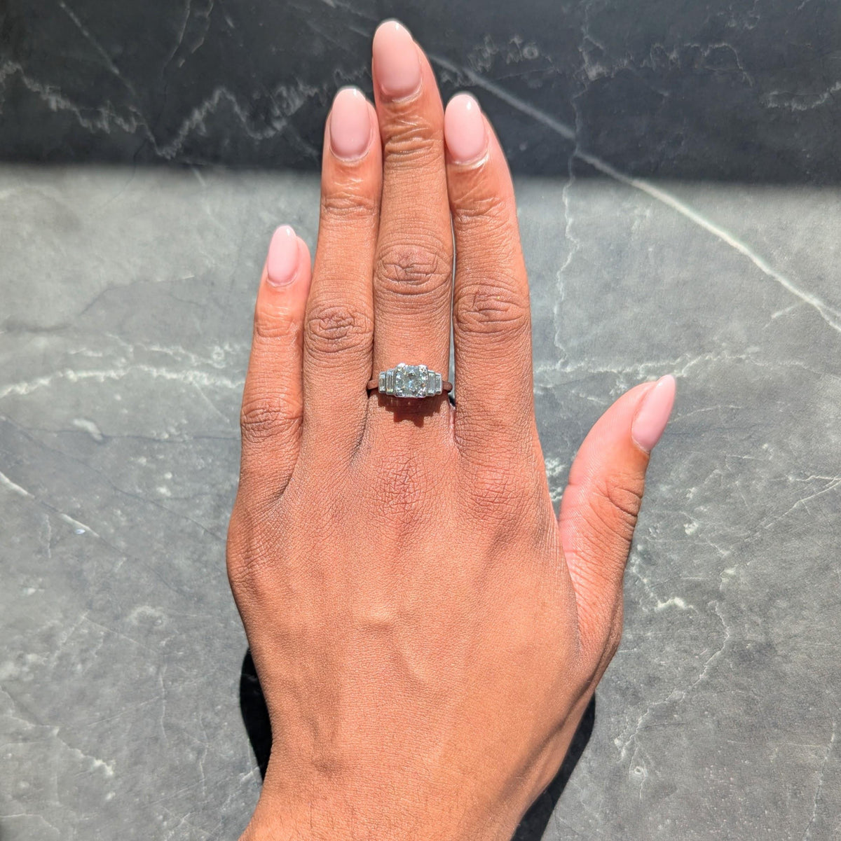 Art Deco Old European Cut Diamond Platinum Vintage Stepped Engagement Ring