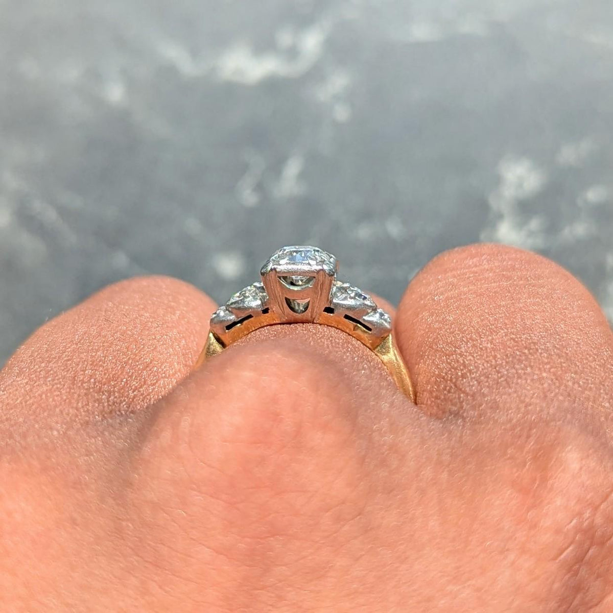 Jabel Retro Transitional Cut Diamond 14K Gold Vintage Stepped Engagement Ring