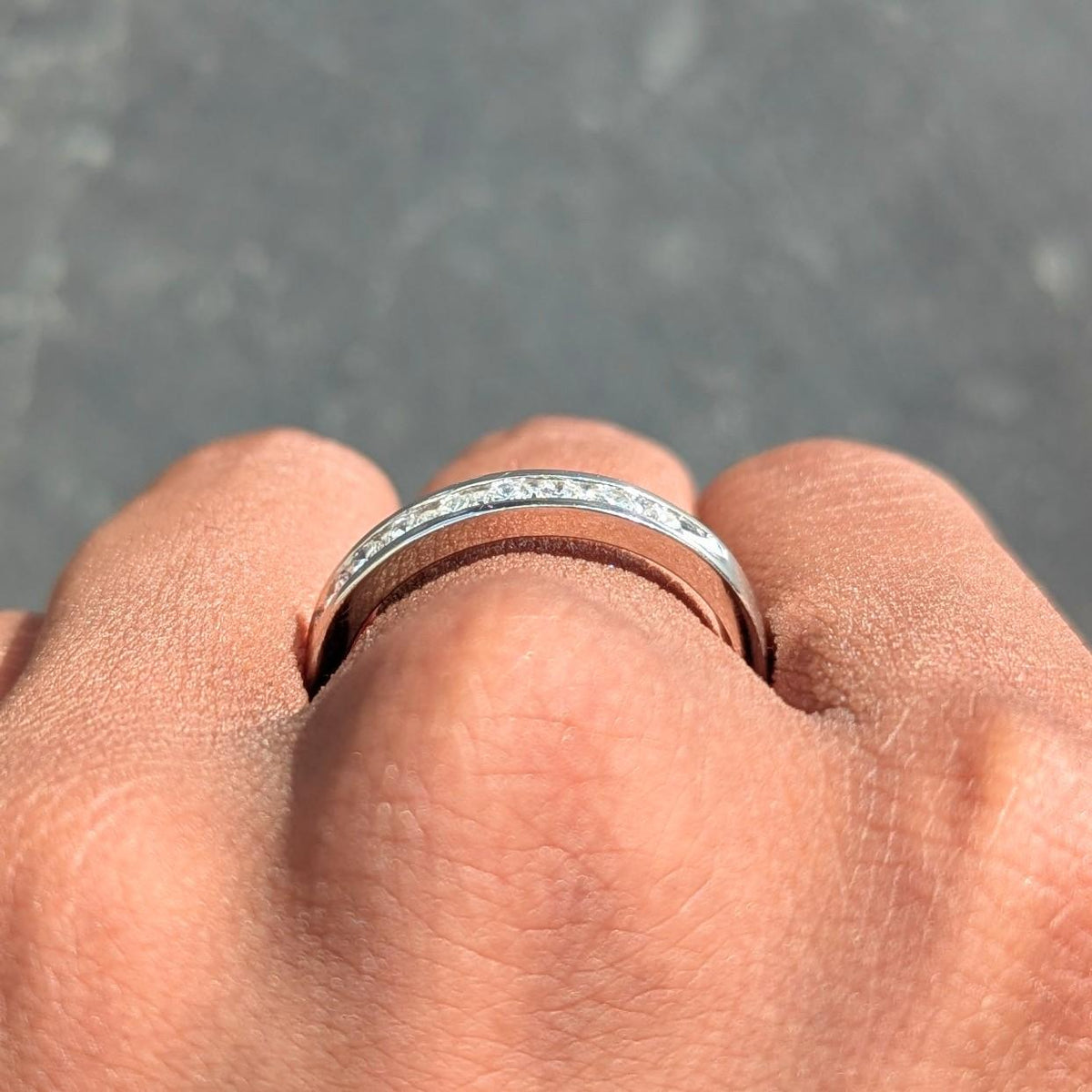 Contemporary Round Brilliant Cut Diamond Platinum Channel Band Ring