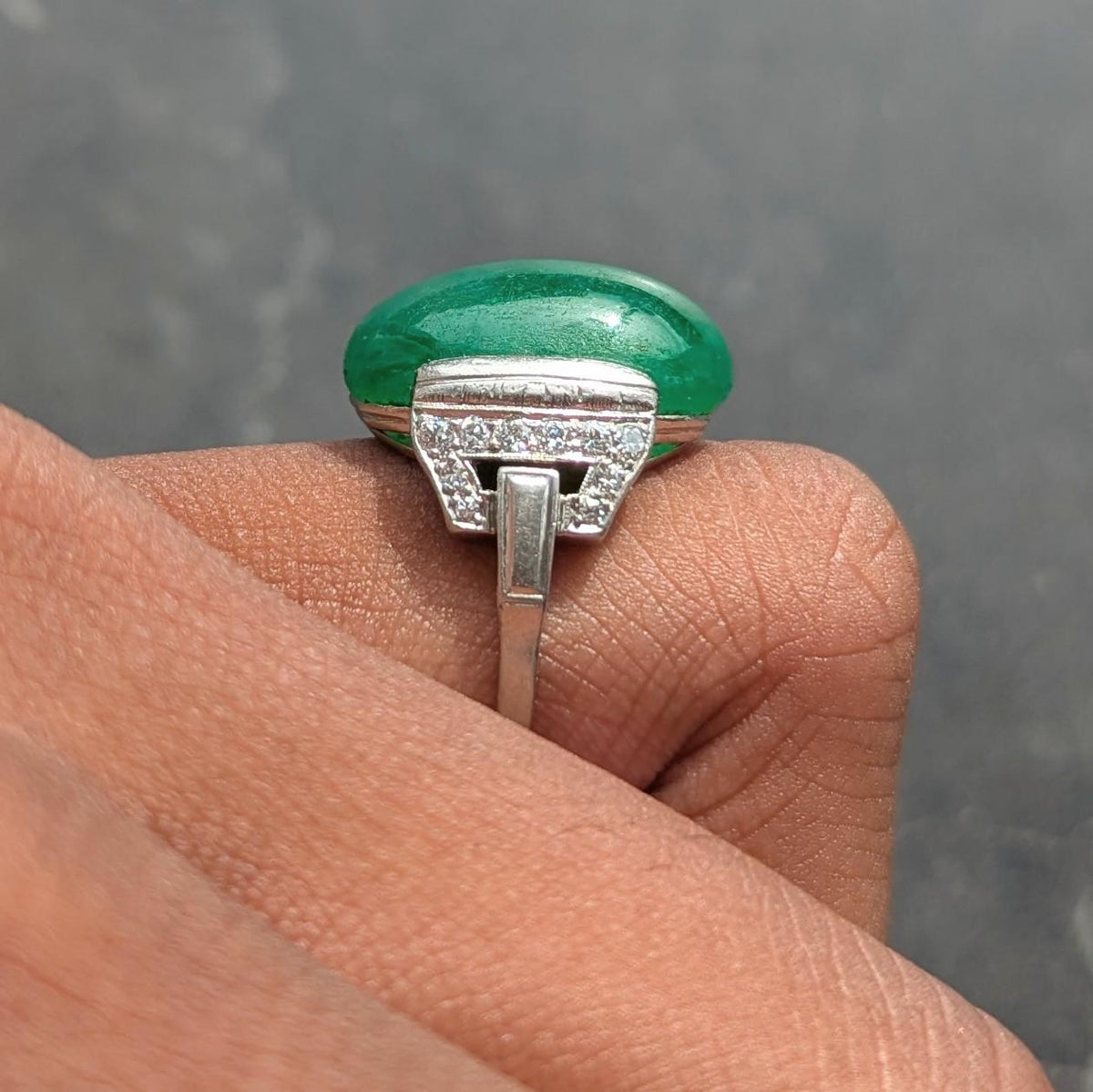 Art Deco Jade Diamond Platinum Vintage Buckle Dinner Ring