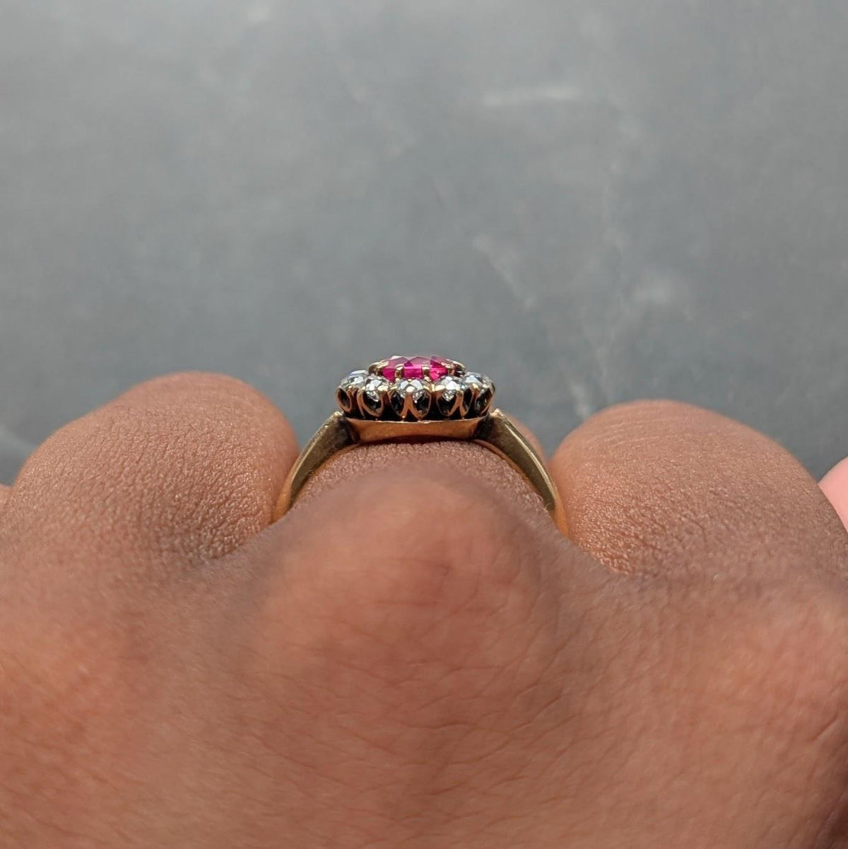 Victorian 1.25 CTW Pink Sapphire Diamond 14 Karat Yellow Gold Antique Halo Ring
