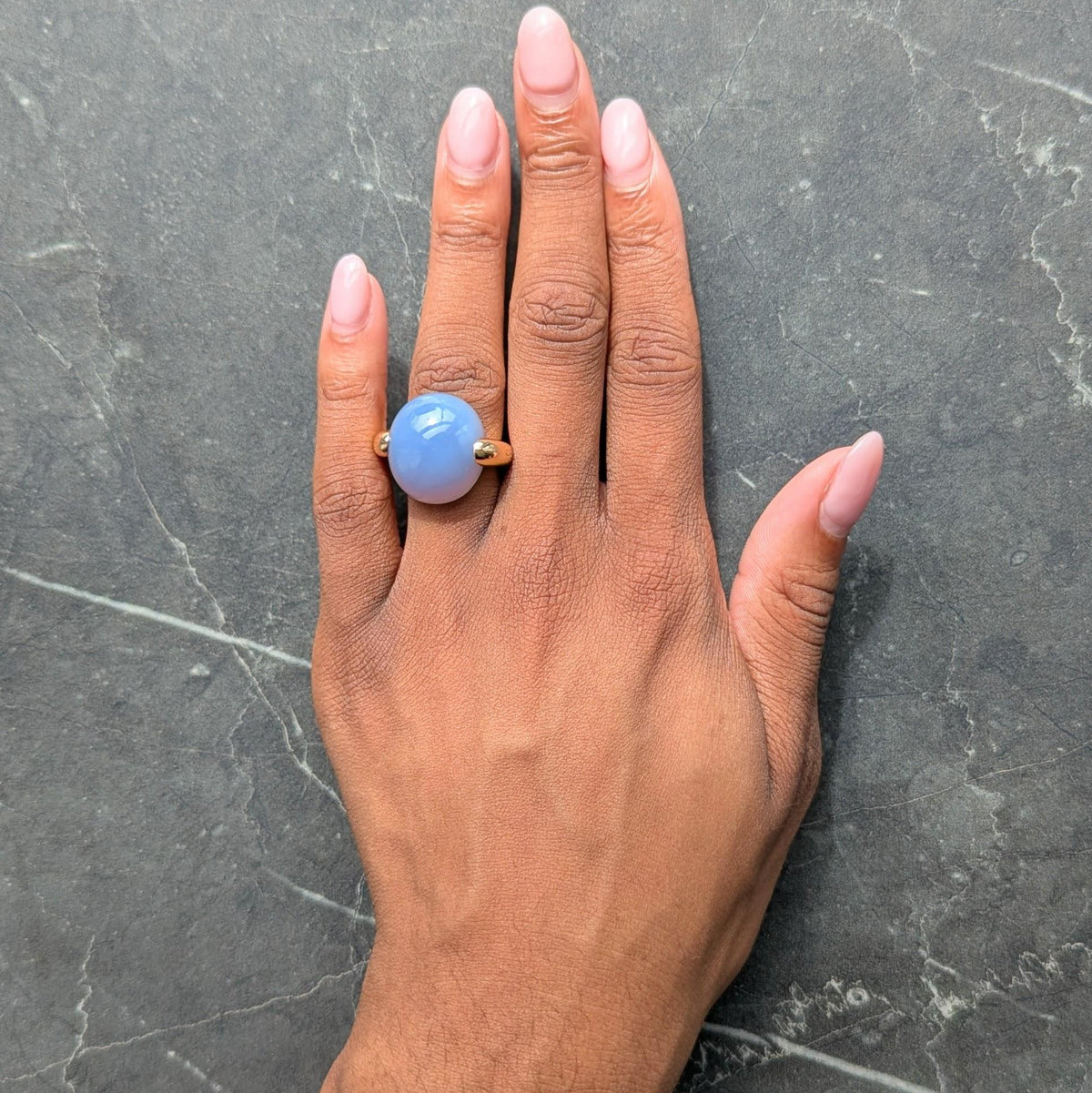 Pomellato 2010's Blue Chalcedony 18 Karat Yellow Gold Contemporary Cabochon Ring