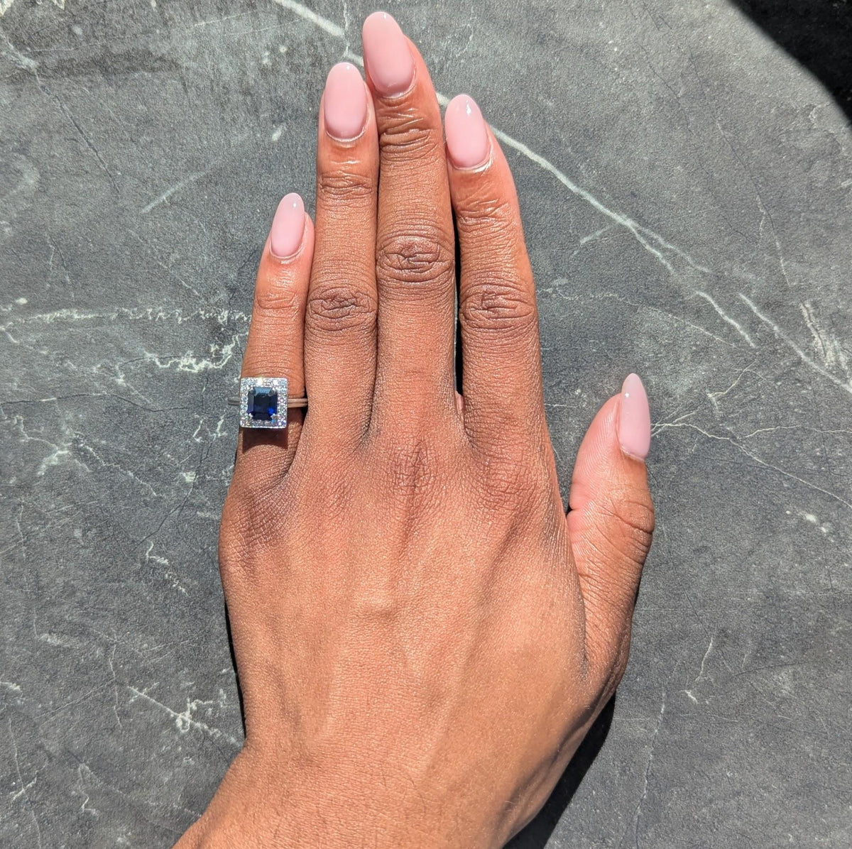 Tiffany & Co. Mid-Century No Heat Sapphire Diamond Platinum Vintage Halo Ring